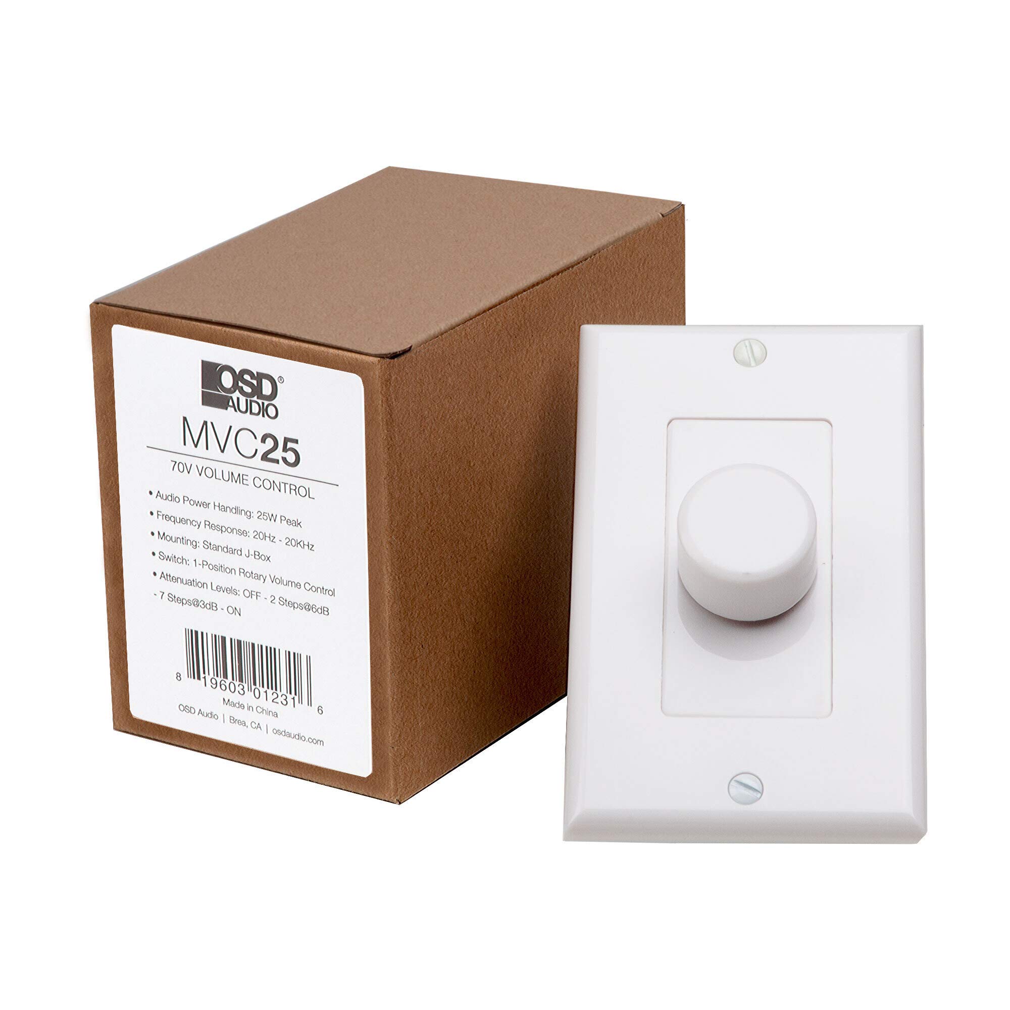 OSD Audio 70V Mono 25W in-Wall Volume Control Unique Thru-Put Easy Daisy Chain Install (White, Almond, Bone) MVC25