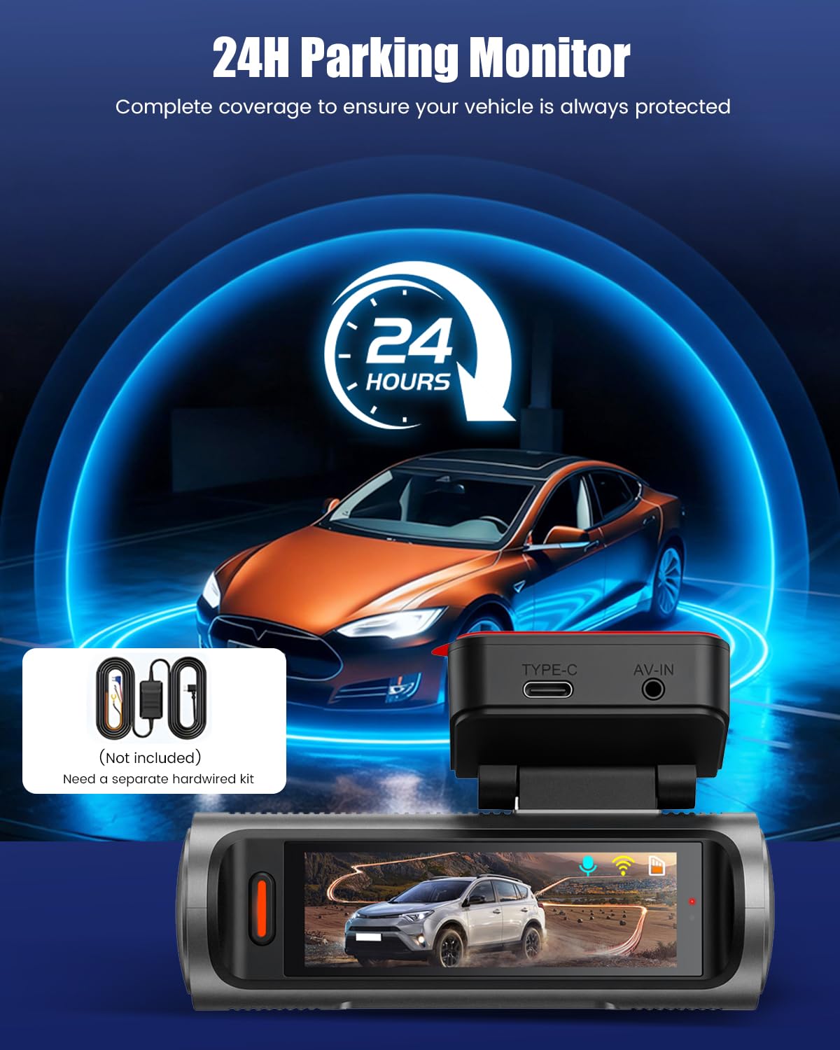4K Dashcam Auto Anteriore e Posteriore, Dashcam Auto a doppio canale con Scheda SD da 64GB, Touchscreen IPS da 3,2", Grandangolo, Visione Notturna IR 8, Sensore G, con WiFi e Registrazione in Loop