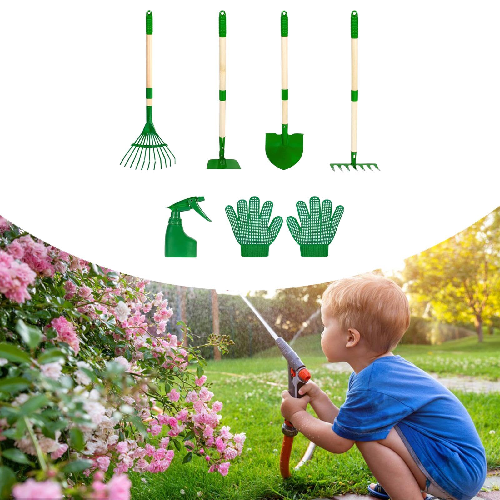 MFMEXUL Gardening Tools Set for Kids, 6 Pieces Including Gloves and Spray Bottle