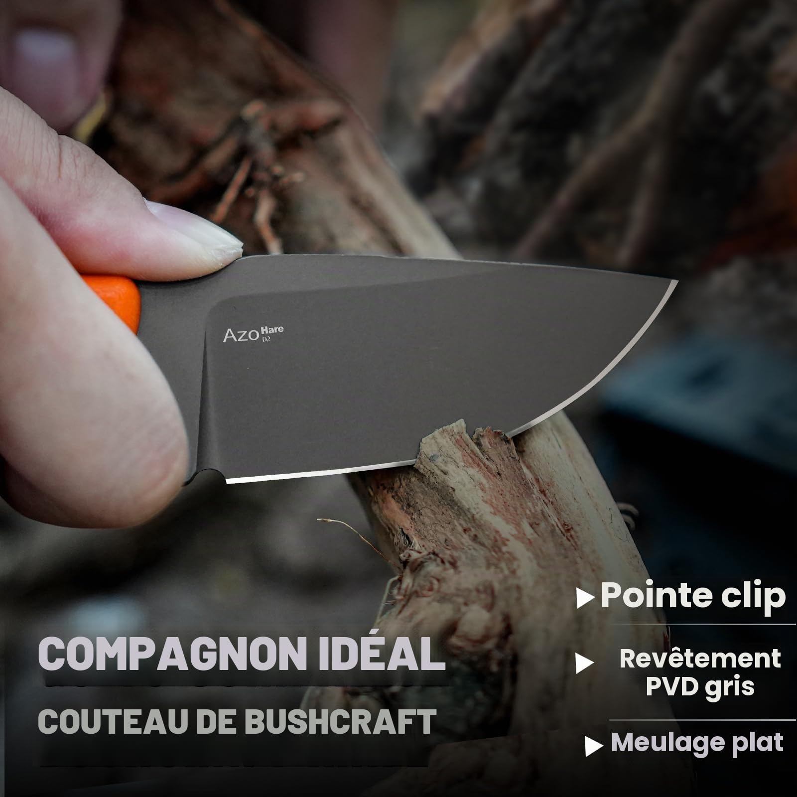 Kizer Hare Couteau à Lame Fixe avec Étui, Lame en Acier D2 de 8cm, Couteau de EDC avec Manche en G10, Petits Couteaux de Survie pour Camping, pour Hommes et Femmes, 1077A1