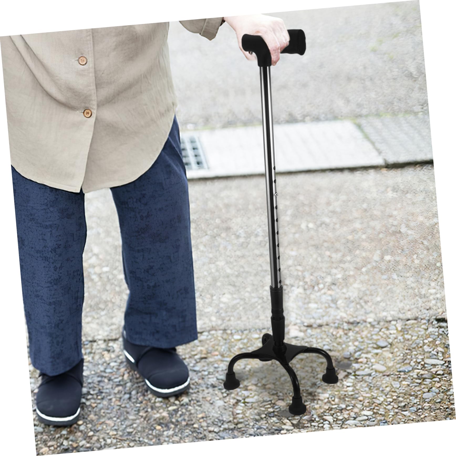 BESTYASH Bastón Ajustable De Acero Inoxidable para Personas Mayores Bastón Plegable De Cuatro Patas Mango Antideslizante Portátil para Uso Exteriores Hogar y Viajes