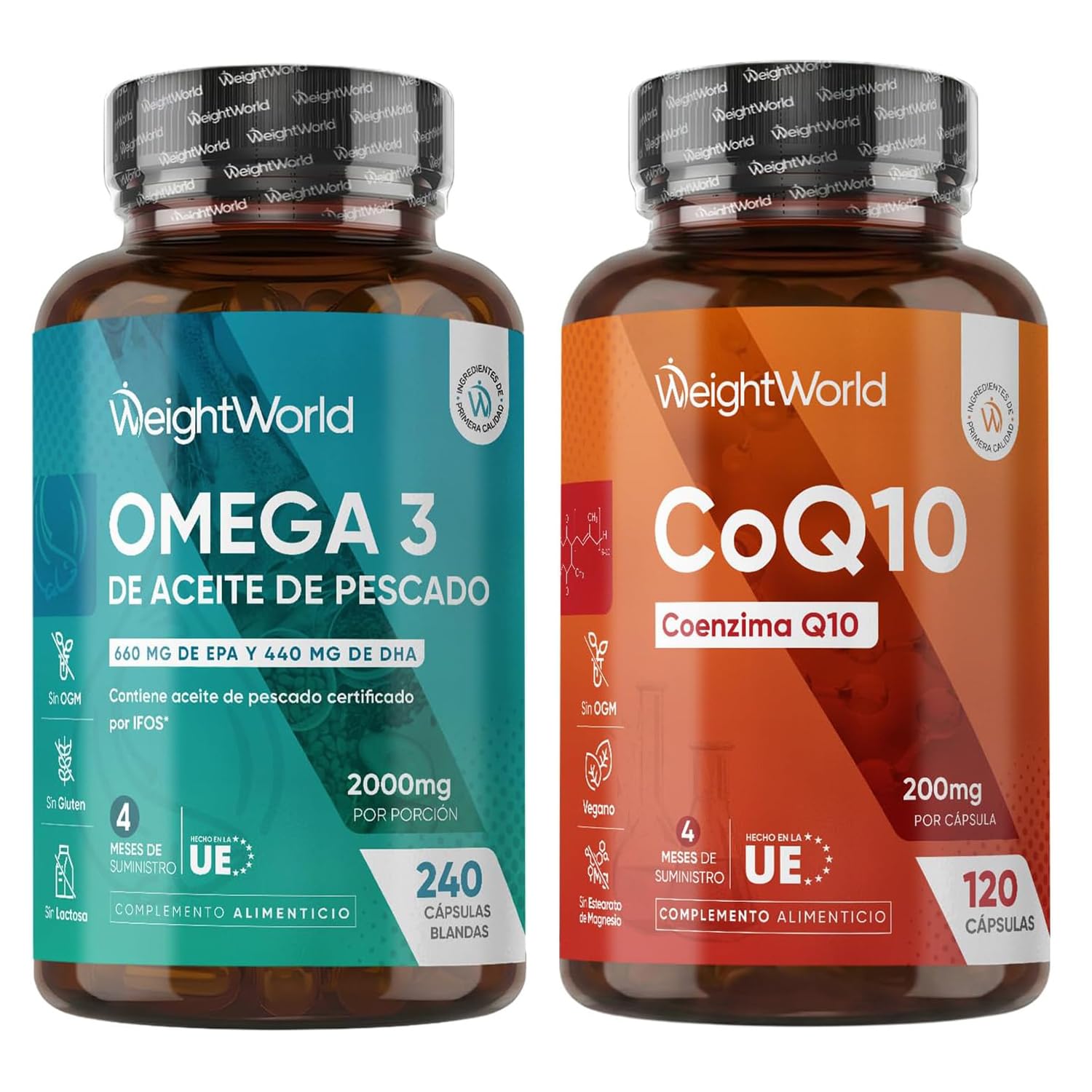 Pack Omega 3 2000mg + Coenzima Q10 200mg - Ubiquinona Vegana 4 Meses