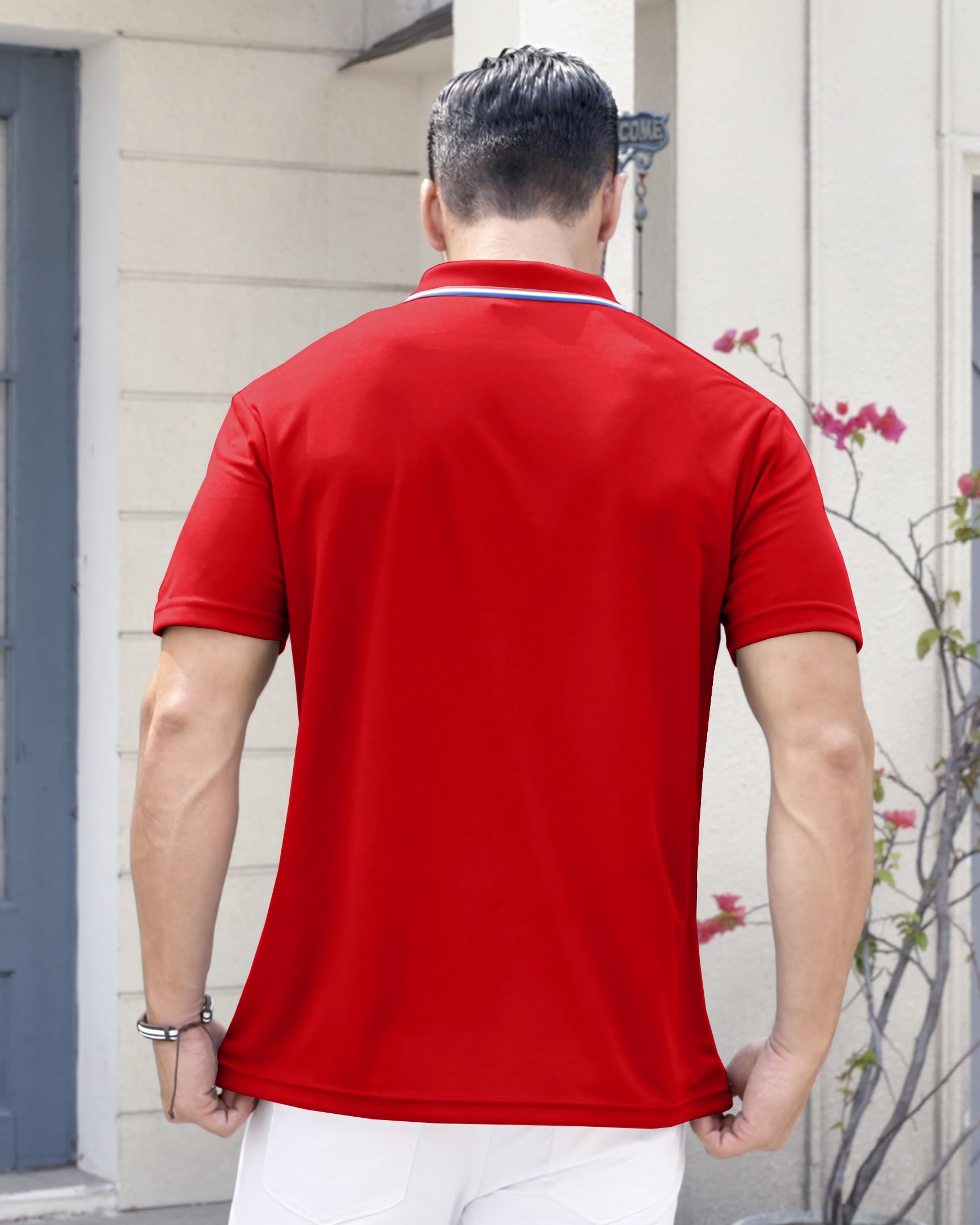 Herren-Polo-Shirts, schnelltrocknend, kurzärmelig, athletisch, feuchtigkeitsableitend, lässig, Golf-Shirt, 3er-Pack, 02 Schwarz/Rot/Königsblau, XL
