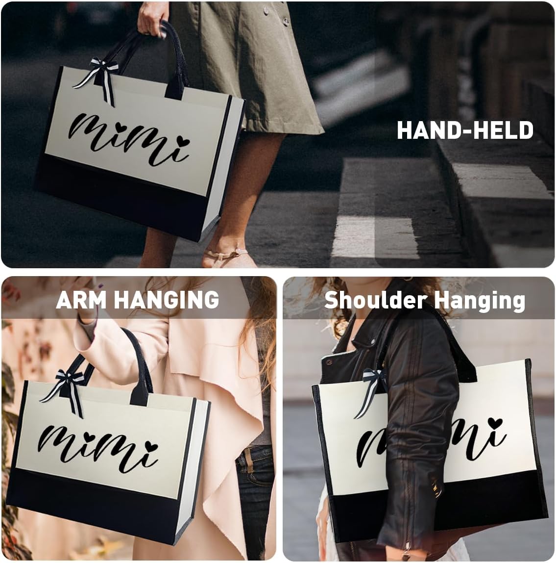 Mimi Tote Bag, Grandma Gift, Christmas, Birthday, Mother's Day, Retirement Gift, Black and White, One Size - Image 5
