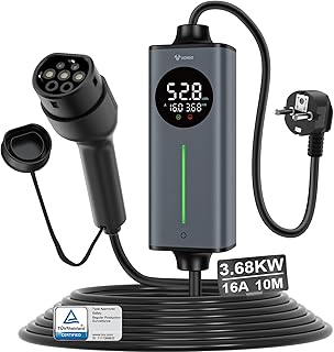 GONEO Ladekabel Elektroauto Typ 2 Schuko 10m Portable 16A 3,68 kW einphasig - Mobile Ladestation Ladeziegel mit FI-Schutz AC/DC - Automatische Erdung & Temperaturkontrolle - Timer für E-Auto zu Hause