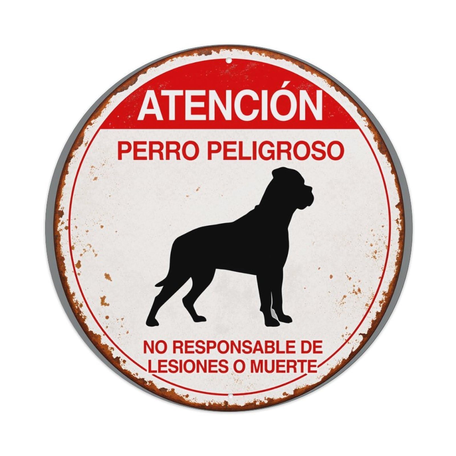 Attention Dangerous Dog Not Responsible for Injuries Or Death Round Tin Sign Vintage Metal Poster, Home Bar Garage Man Cave Cafe Indoor & Outdoor Wall Decoration 8x8Inches