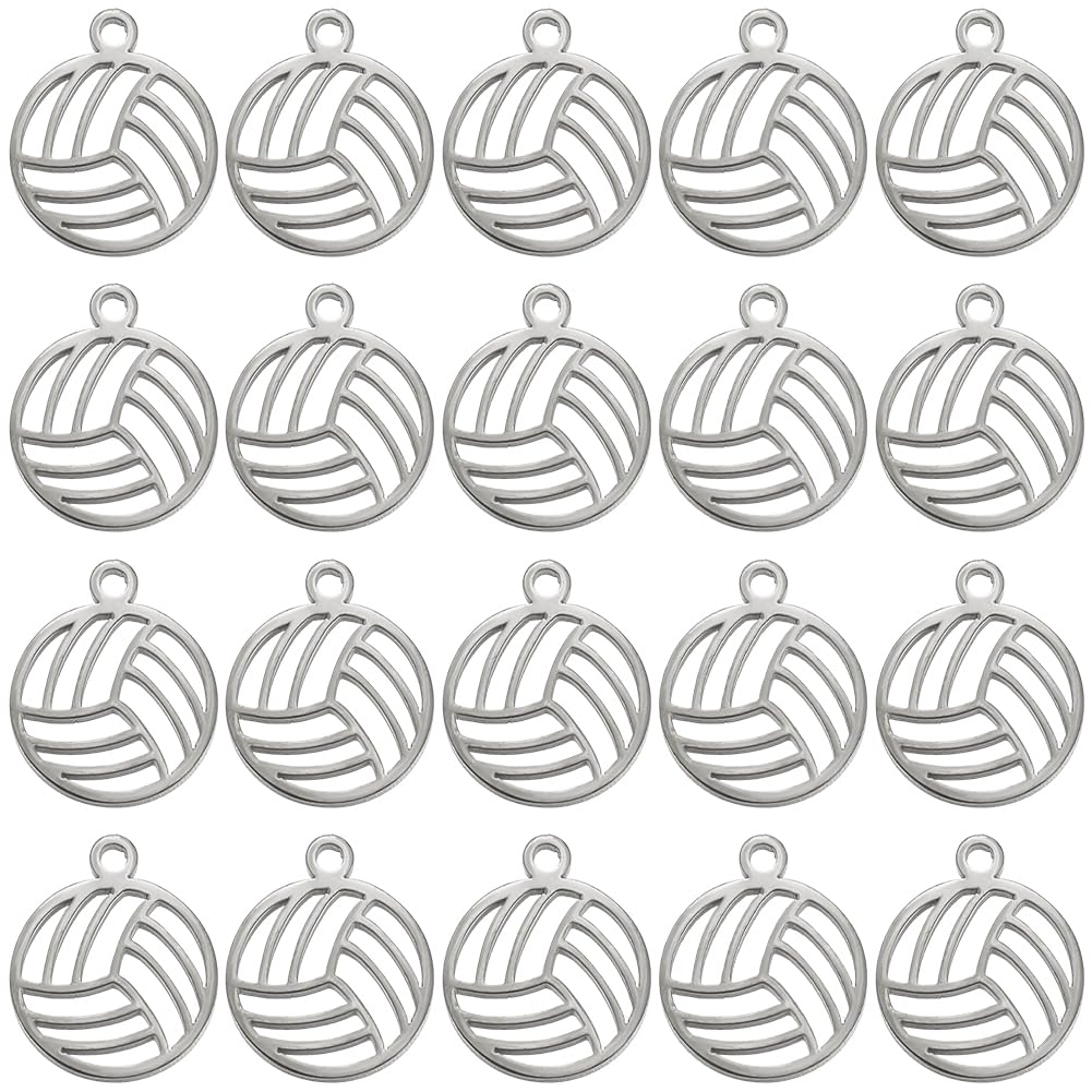 Breloques de volley-ball en acier inoxydable argenté SUNNYCLUE pour création de bijoux, 20 pièces