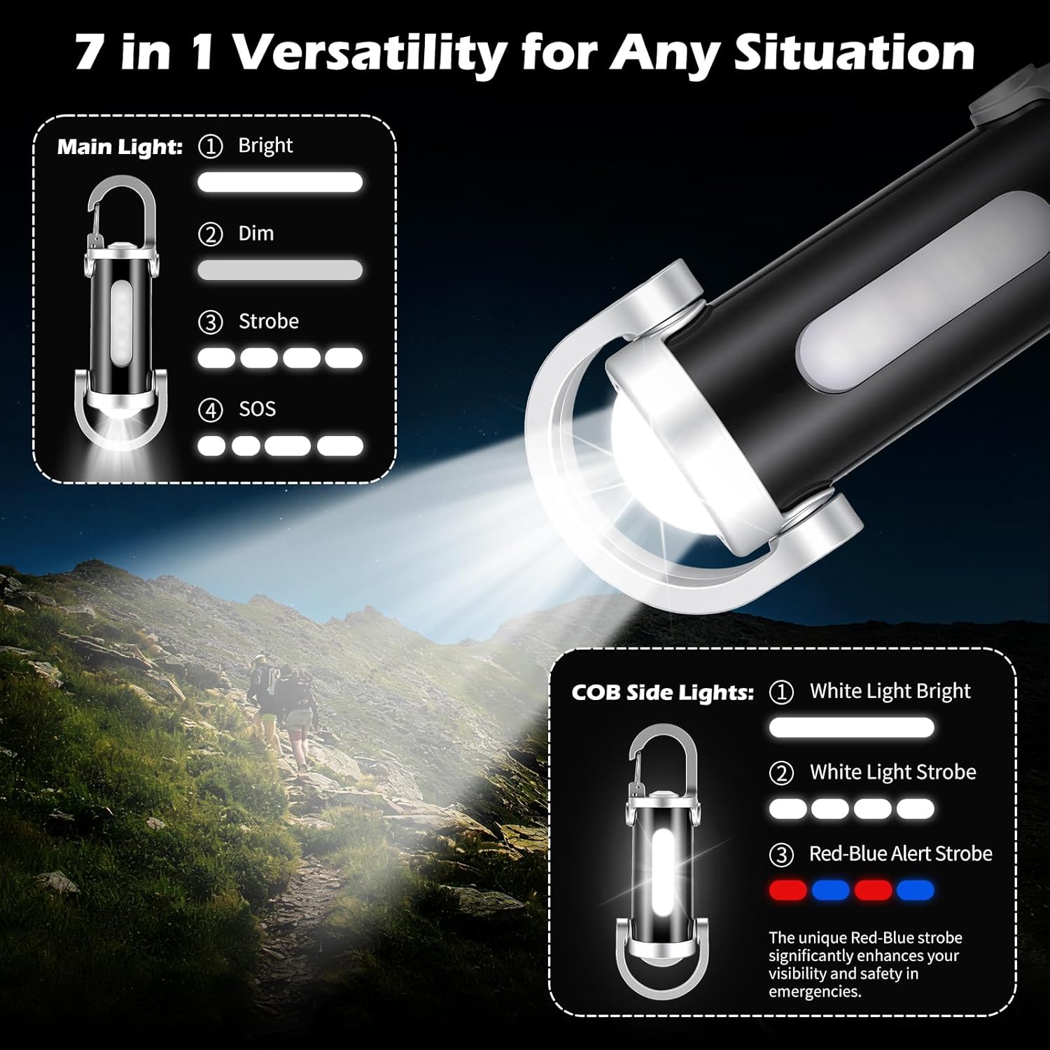 Portable Rechargeable Bright Keychain Flashlight, Mini Keychain Flashlight with 7 Light Modes, Set with Type-C Port, for Outdoor Emergency, Camping, Hiking, Home Use (6pcs)