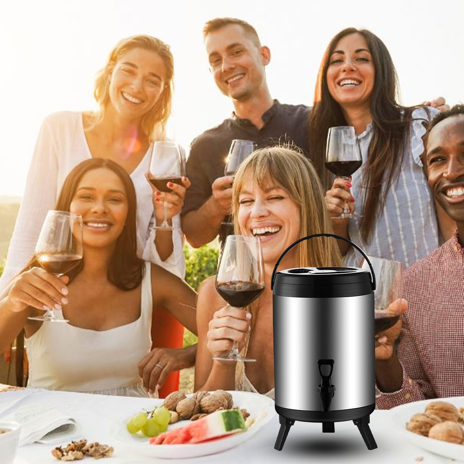 Thermos per bevande calde e fredde, thermos, distributore di bevande in acciaio inox, contenitore termico con rubinetto, portatile, per campeggio, ristorazione (10 l)