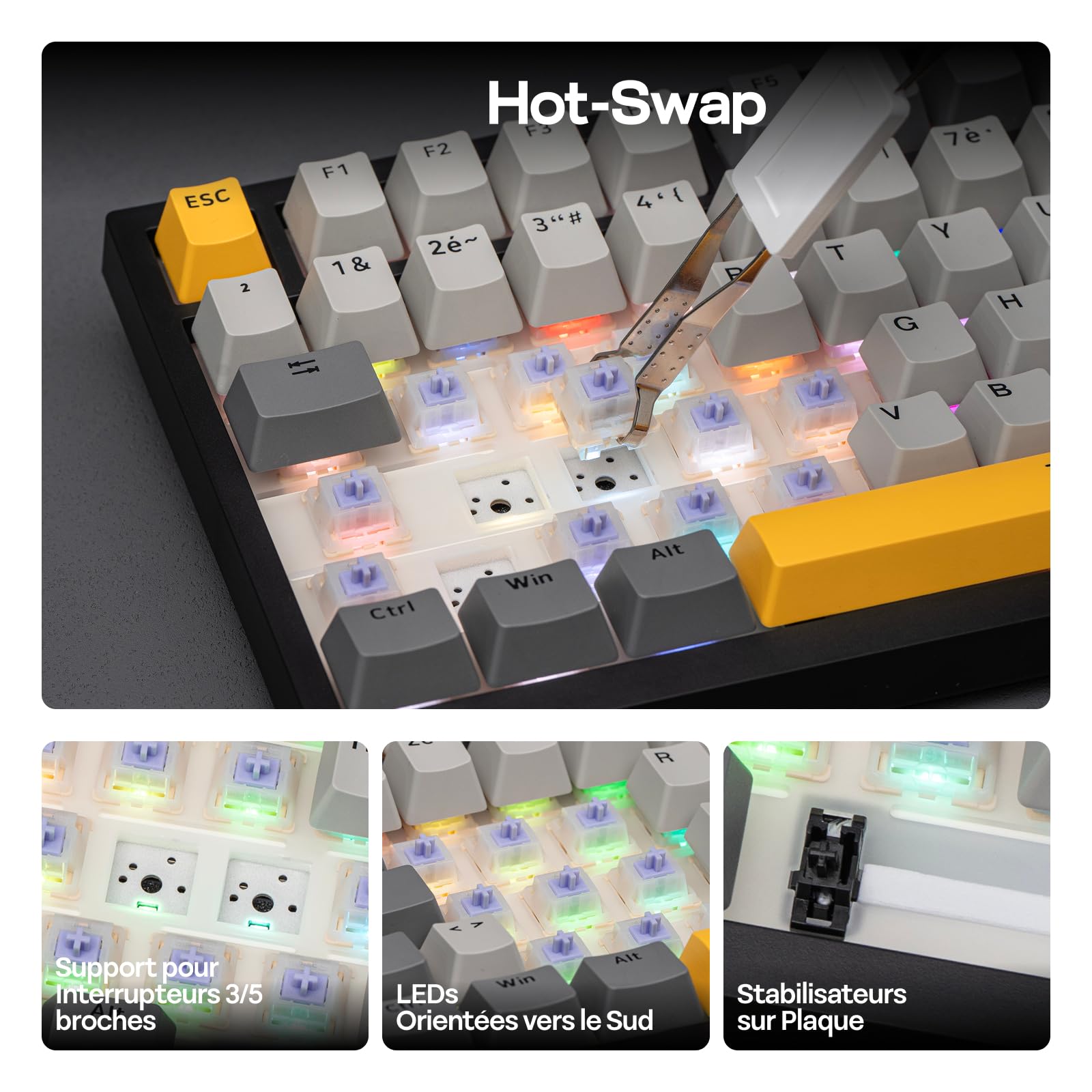 EPOMAKER Ajazz AK820 Pro ISO-FR Clavier Mécanique sans Fil AZERTY, Écran & Bouton Rotatif, 2.4G/BT/USB, Rétroéclairage RVB, Gasket Crémeux, Clavier Gaming 75% Disposition Française pour Win/Mac/PC