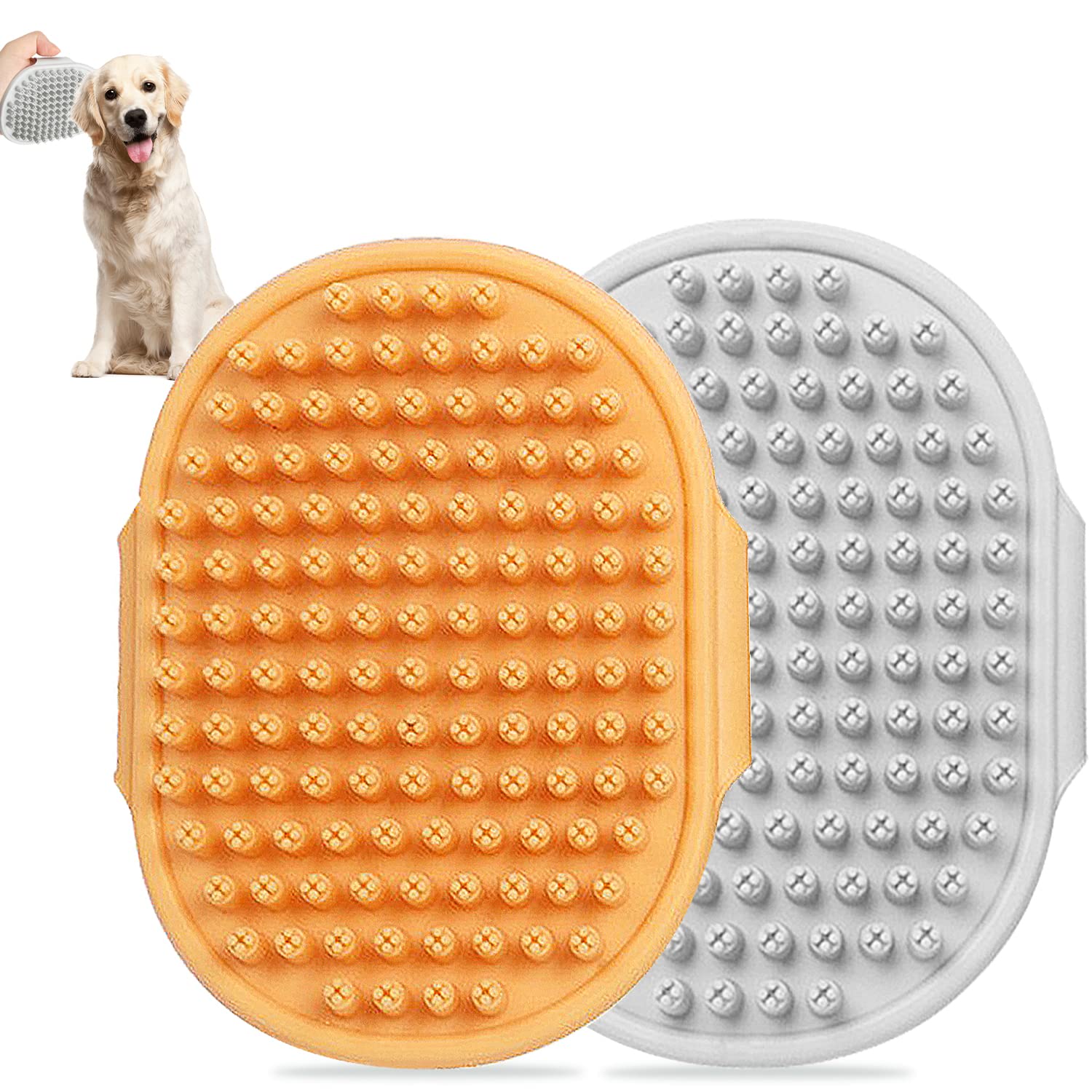 WUBAYI 2 cepillos de baño para perros y gatos, cepillos de aseo para mascotas, peine de goma de masaje relajante, mango de anillo ajustable, peine de guante para perros y gatos de pelo largo y corto