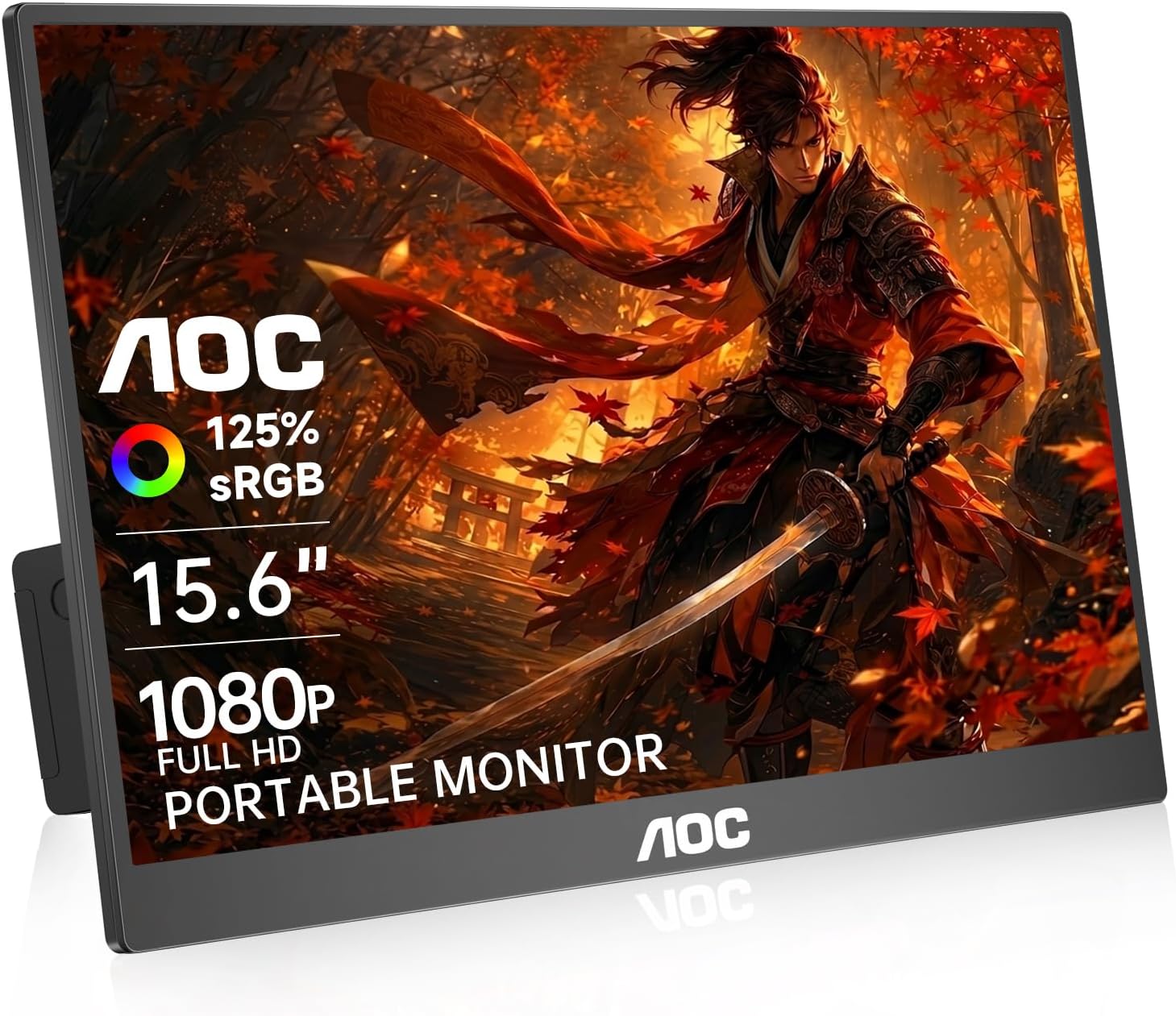 AOC Portable Monitor 15.6” FHD 1080P IPS 125% sRGB, USB-C HDMI Travel Monitor for Laptop, Ultra Slim External Second Screen for Work, Gaming, Mac, PS5, Xbox, Switch with Speakers & HDR, Black