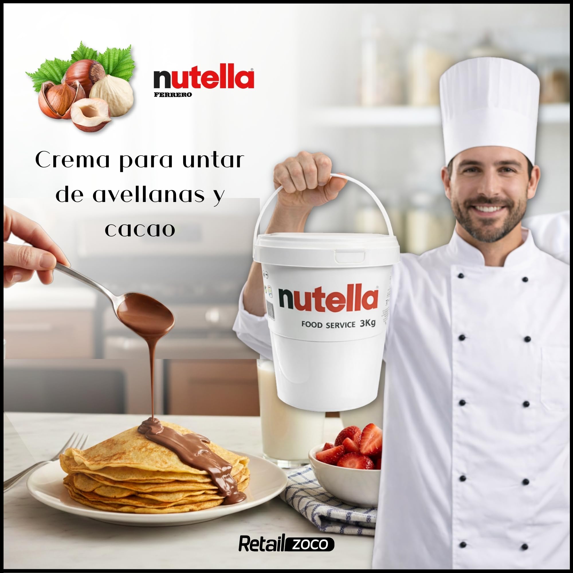 Nutella Original para untar, Crema de Cacao con Avellanas Ferrero, Tarro de Nutella, Ideal para Desayunos, Meriendas y Recetas Dulces, Hecha en Italiam, Pack ahorro, Contiene 1 botes de 3 kg