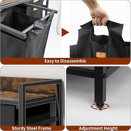 Miniatura 6 de SZHLUX Cesta de lavandería con etiquetas de clasificación y 2 bolsas extraíbles  2 x 12.1 galones (46L), marrón rústico y negro