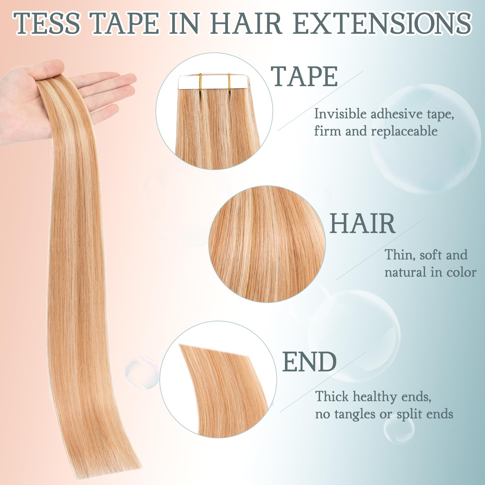 TESS Human Hair Tape In Extensions Real Hair Invisible Thin Type 10 Pcs 15G Lightweight For Highlight Straight Short - Image 3