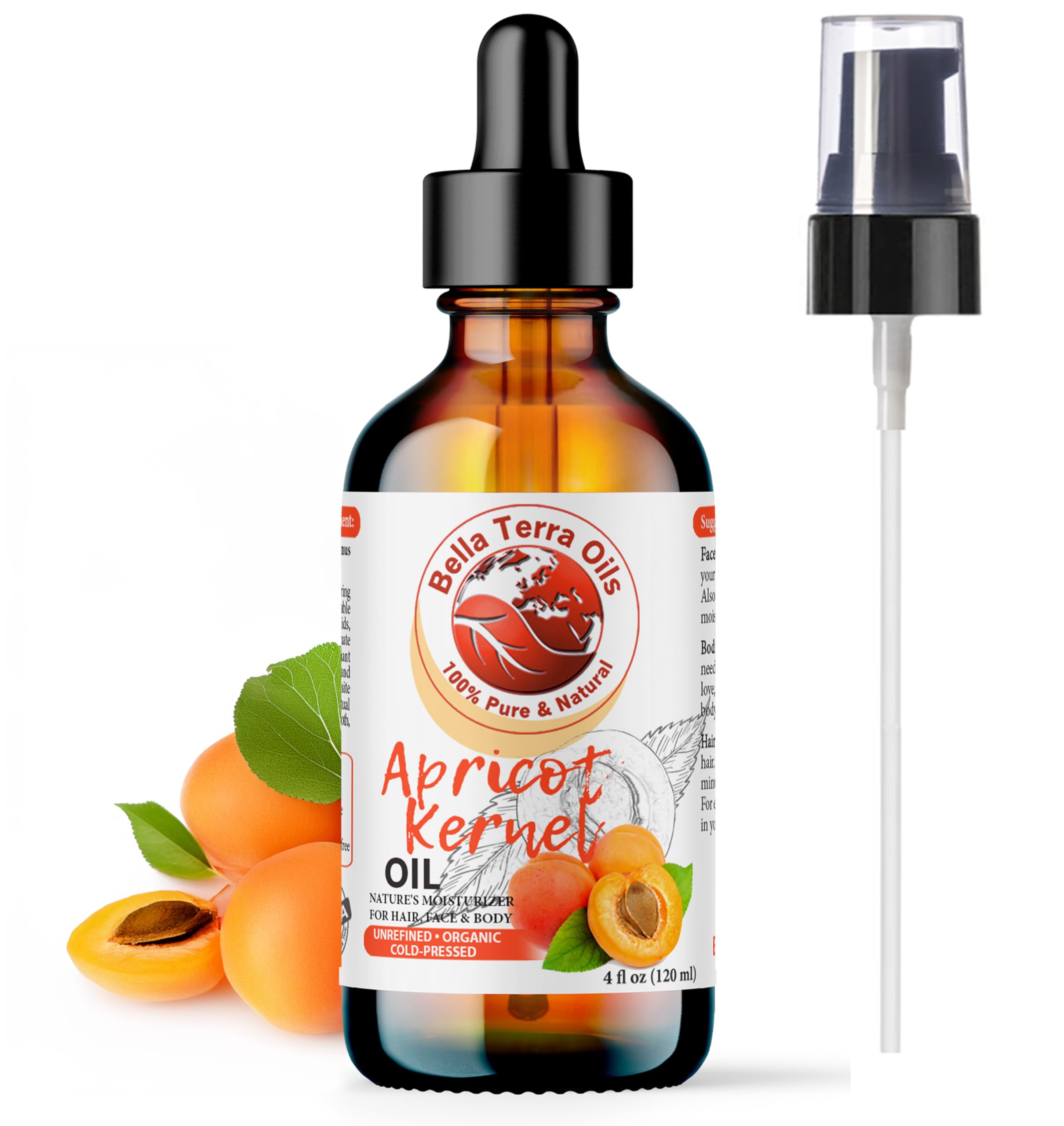 - Bella Terra Oils - Organic Apricot Kernel Oil 4oz - Dive into Organic Apricot's Nutritional Excellence, High in Vitamin C, Promotes Supple & Radiant Skin