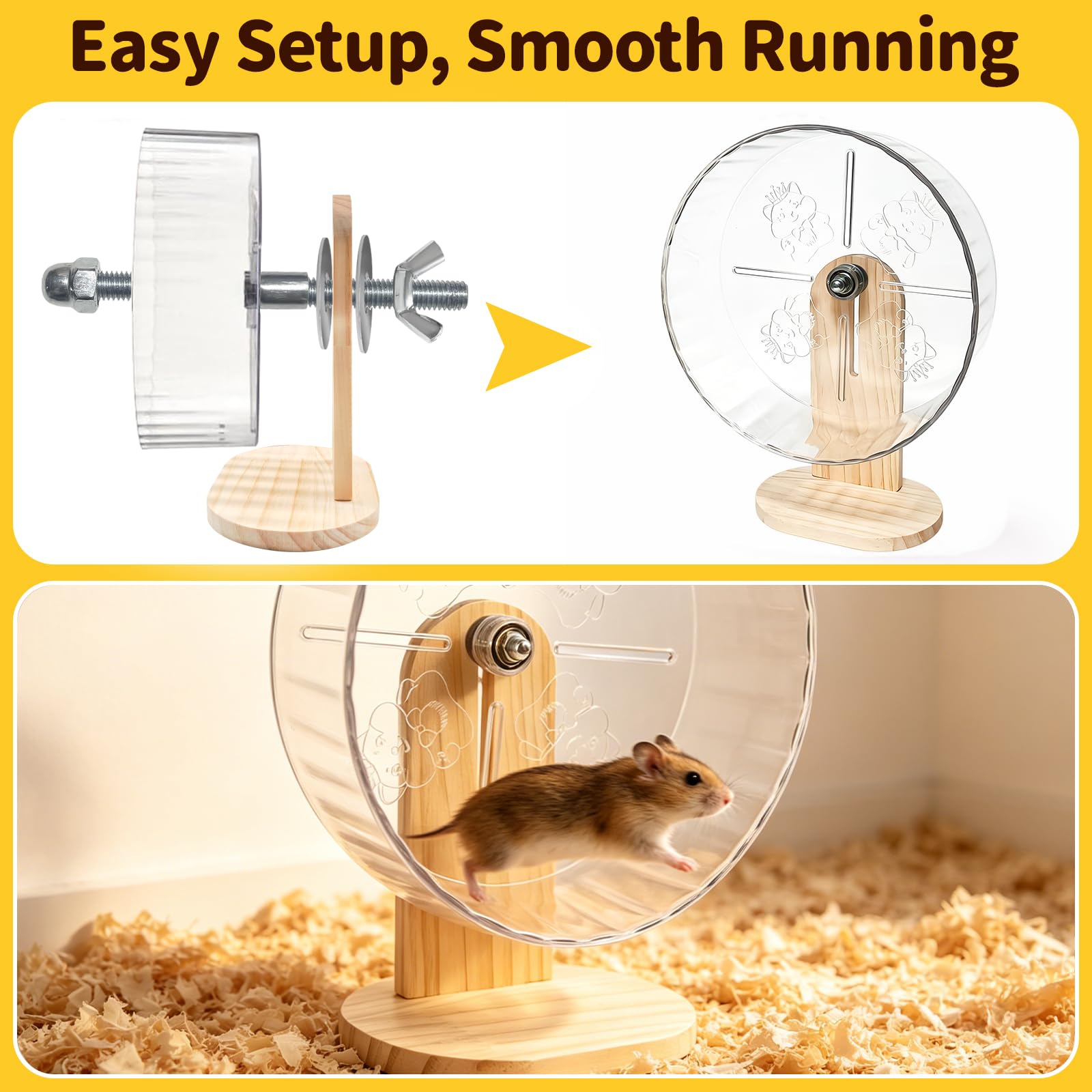 Juego de accesorios para jaula de hámster, rueda de ejercicio silenciosa, escondite de madera laberinto, botella de agua con soporte, juguetes masticables y plataforma interactiva para hámsters
