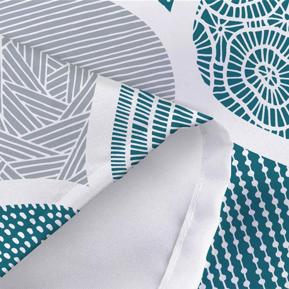 JAWO Cortina de Ducha Bohemia Verde Azulado y Gris para baño, Juego de Cortinas de Ducha con patrón geométrico de Tela Bohemia Gris y Blanco, Accesorios de decoración de baño con Ganchos, 72 x 72