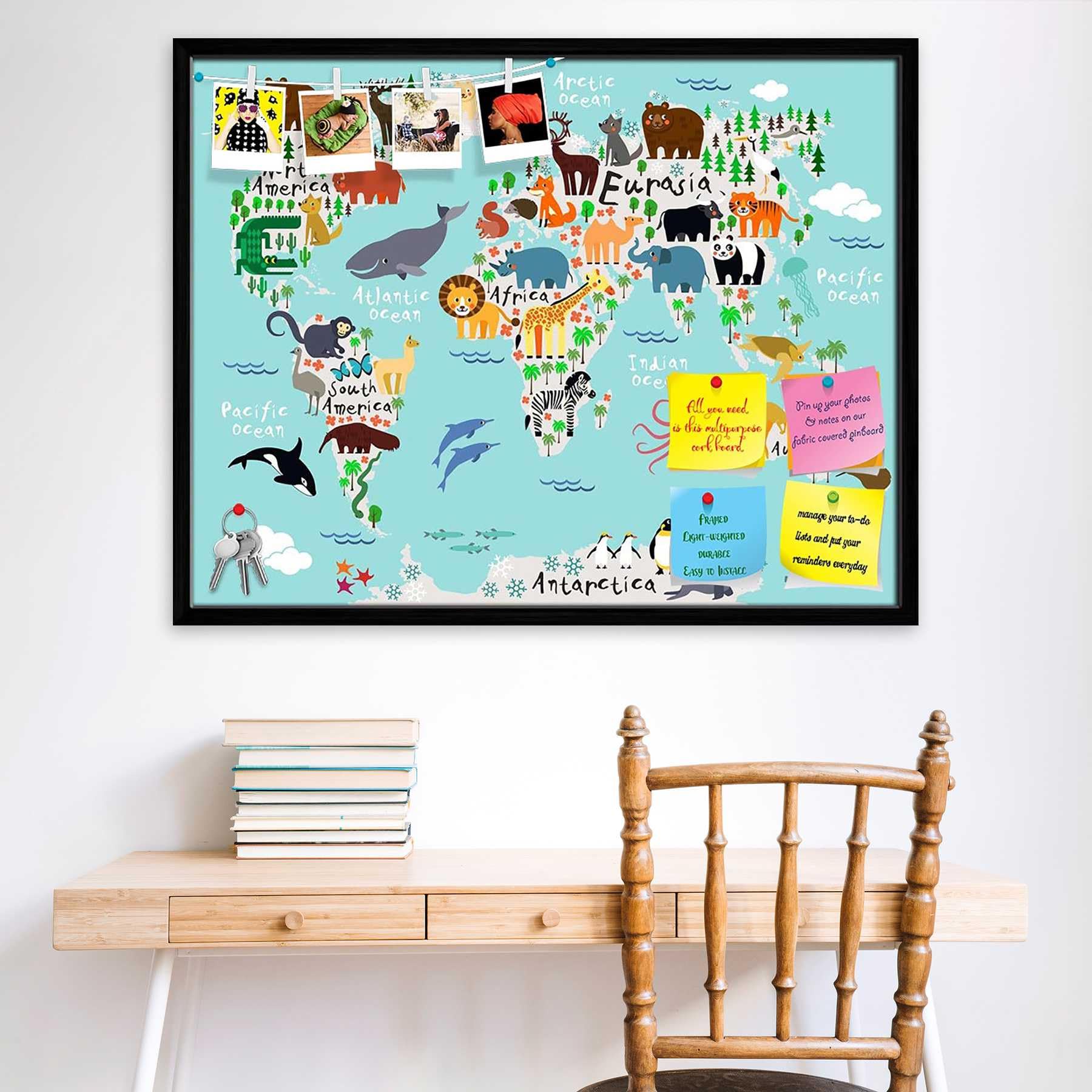 ArtzFolio Animal Map of The World for Children & Kids Printed Bulletin Board Notice Pin Board Soft Board | Black Frame 15.2 X 12Inch-image-11