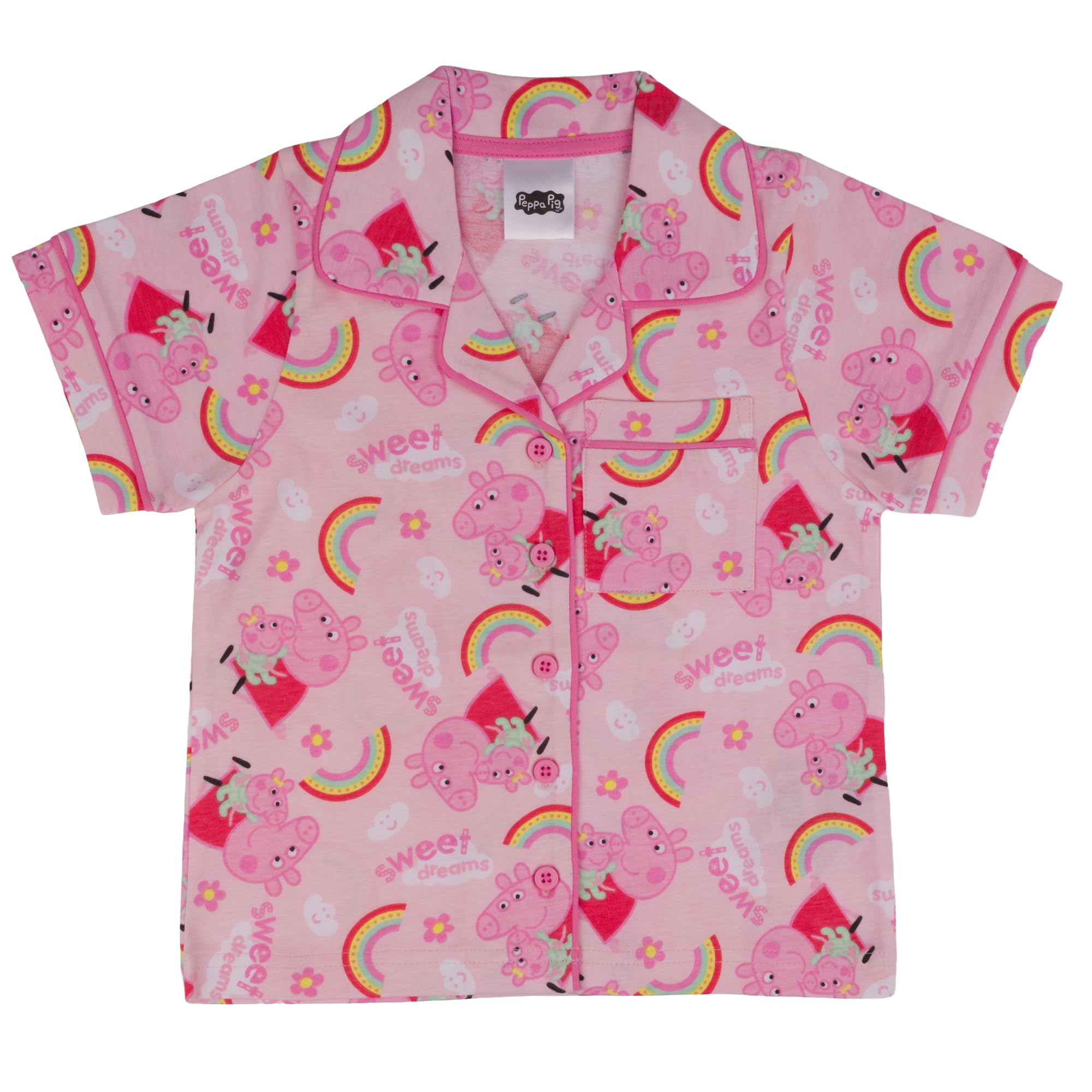 Peppa Pig, 100% Cotone con Bottoni Pigiama a Maniche Corte, Pink, Rosa