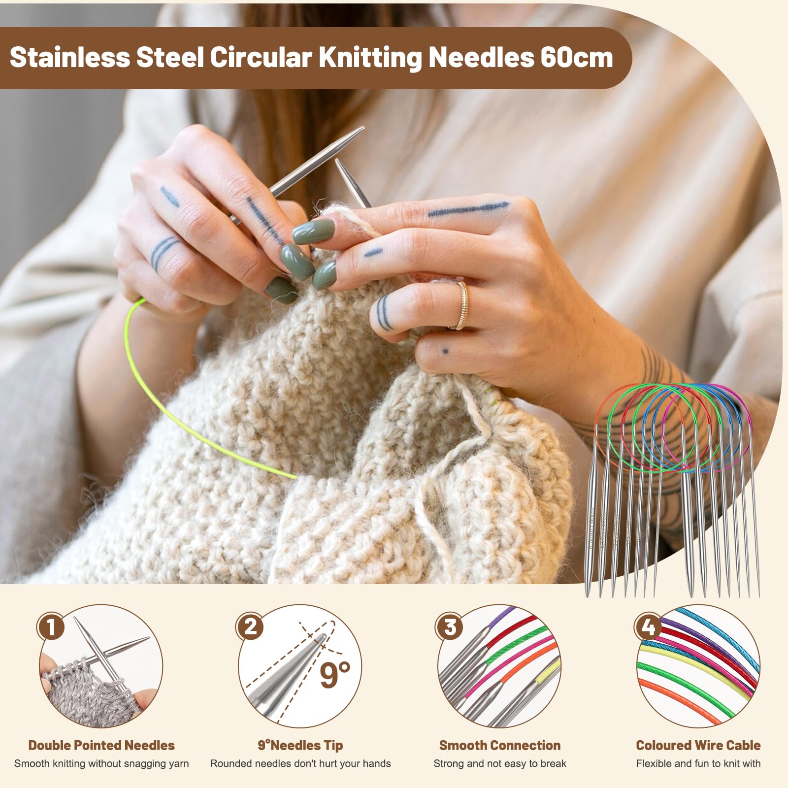 Aeelike 3mm Circular Knitting Needles 60cm - Image 3