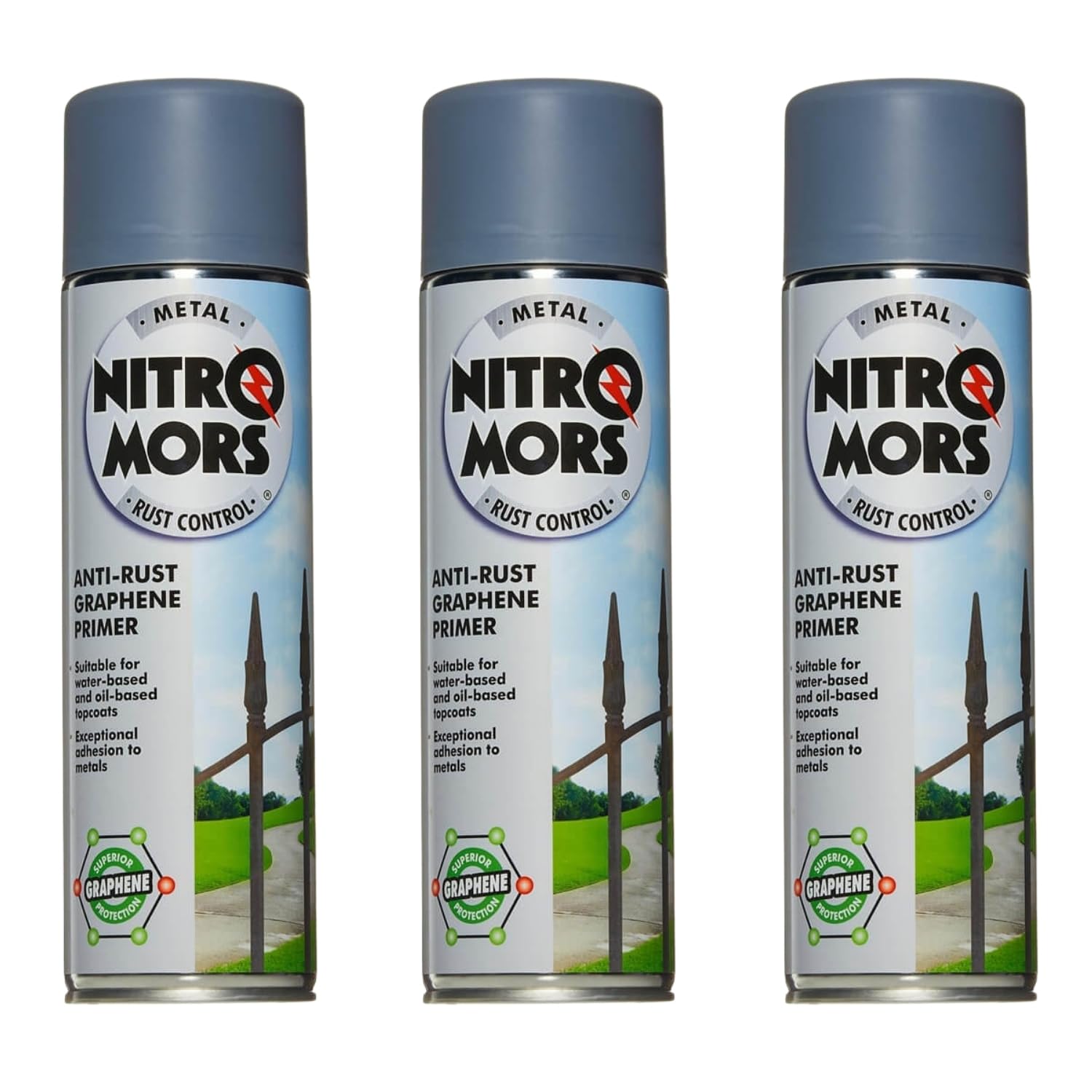 Nitromors Rust Armour Aerosol (500 ml (Pack of 3), Anti-Rust Graphene Primer)
