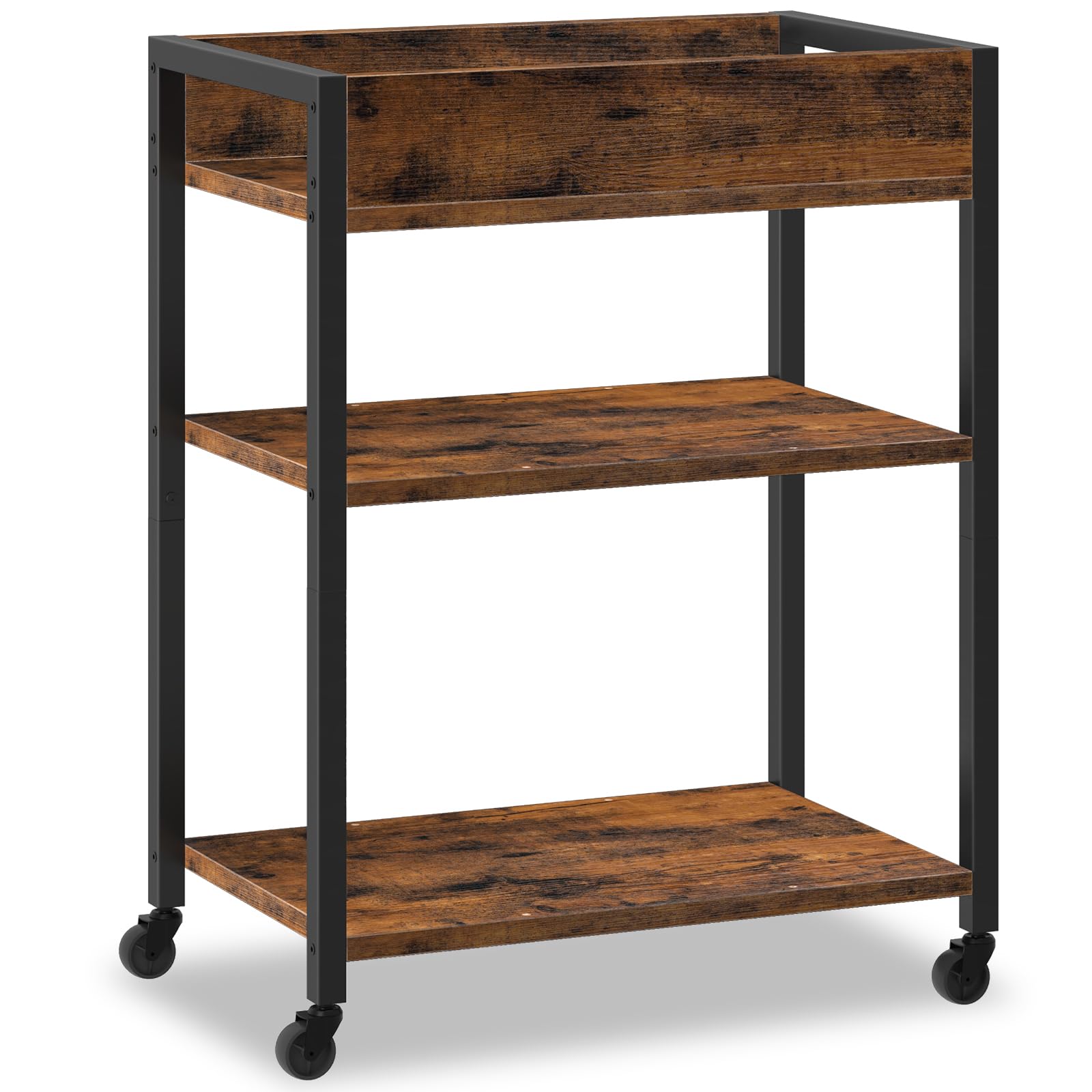 HOOBRO Carro de Servicio de 3 Niveles, Carrito con Barandilla, Carro de Cocina, Estantería de Comedor y Bar, 64 x 40 x 85 cm, para Restaurante, Salón, Bar, Marrón Rústico y Negro EBF64TC01