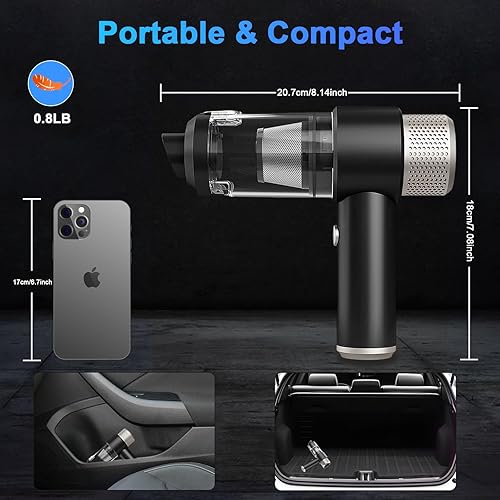 Miniatura 2 de Aspiradora de mano para automóvil, aspiradora ligera con boquilla múltiple, potente succión de 16000 Pa con luz LED, filtro doble, mini aspiradora
