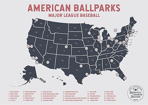 Miniatura 2 de Póster de béisbol de la Major League + marco magnético, mapa de pasador que marca tus viajes a estadios favoritos de la MLB - Gran regalo de