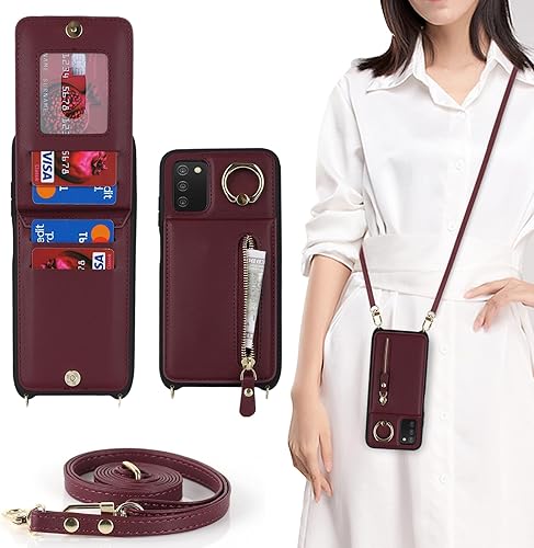 Samsung Galaxy A03s - Funda con tarjetero para mujer, Galaxy A03s con correa y ranuras para tarjetas de crédito, bandolera con función atril y