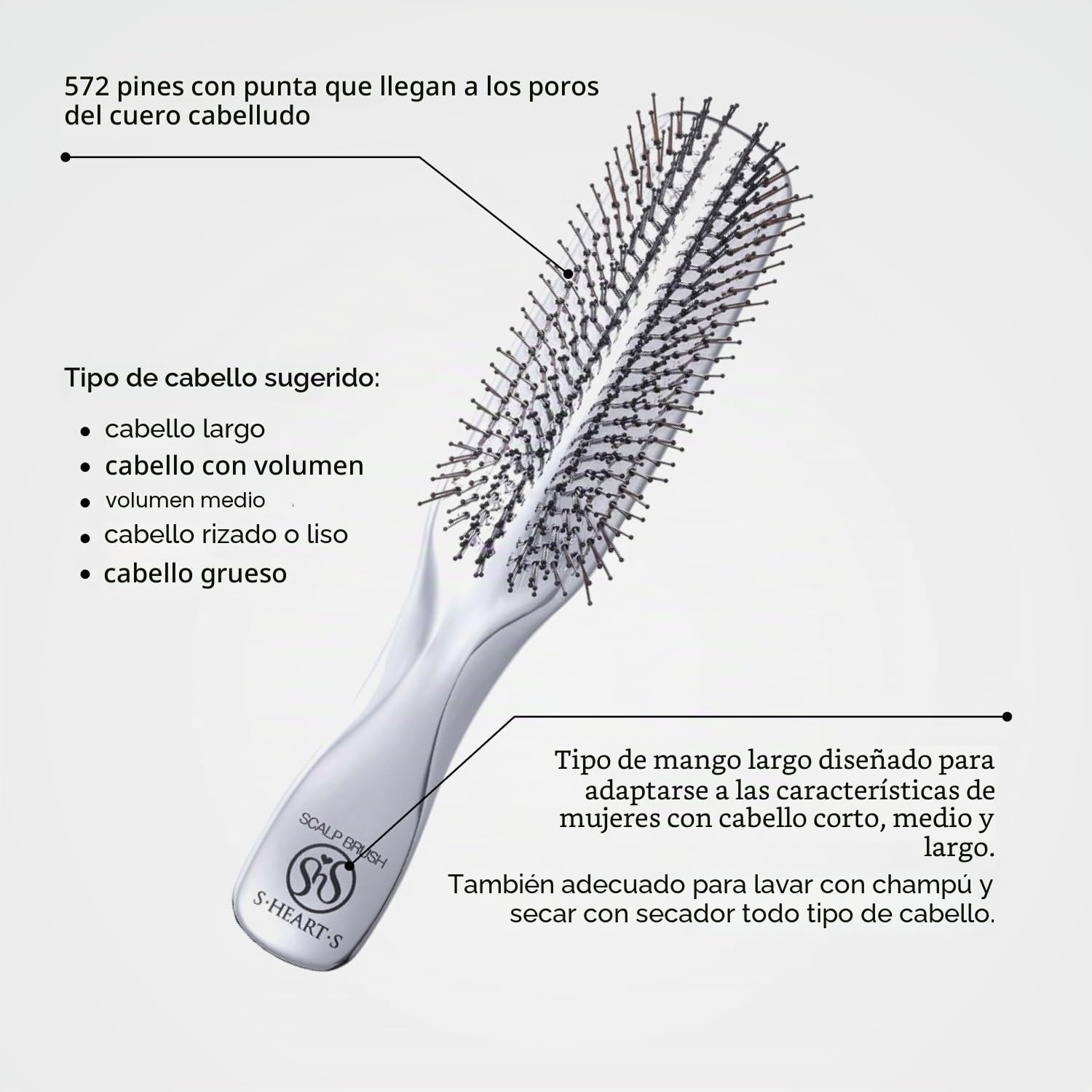 S-HEART-S Scalp Brush Plus Long Silver