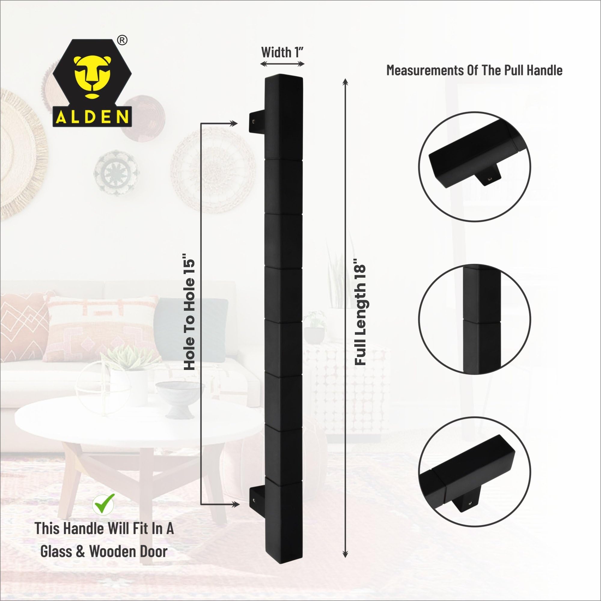 ALDEN 18 Inch Stainless Steel Door Handle/Handle for Glass and Wooden Door/Pull and Push Door Handle for Home/Office/Hotels (Black)(Pack of 1) — Amazon image 4