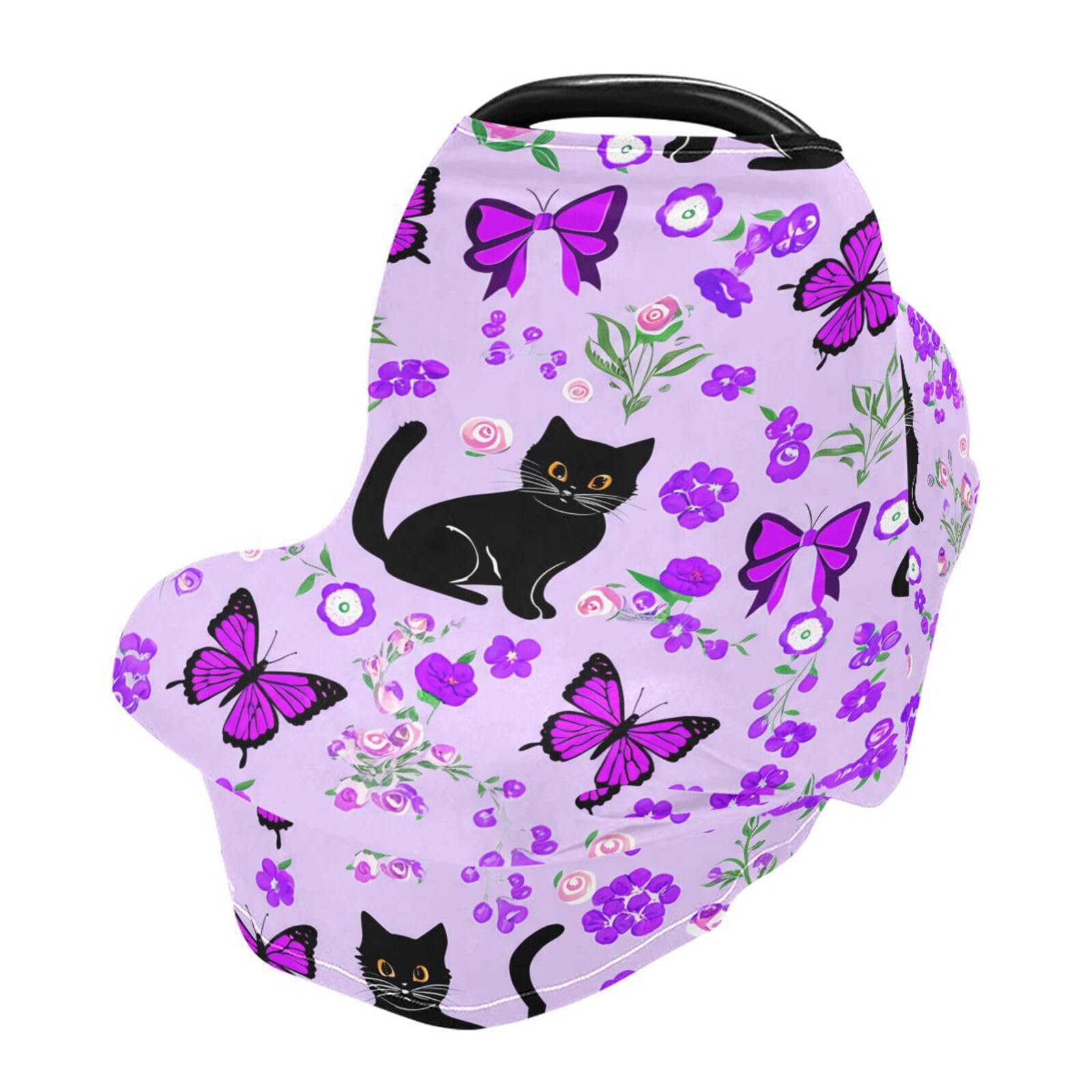 Nesatuwa Baby Car Seat Cover Black Cats Pattern Breastfeeding Covers Stretchy Breathable Multi-Use Cover Carseat Canopy for Girls and Boys