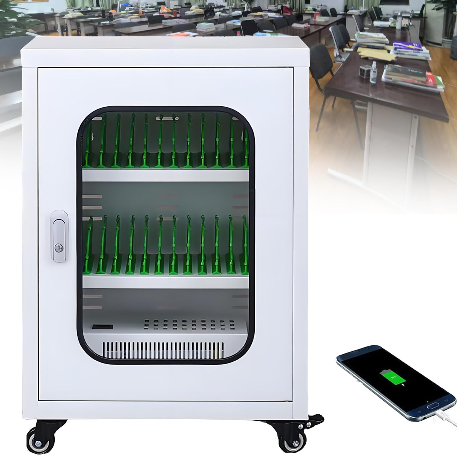 UORDBY 12-60 Device Mobile Phone Charging Cart, Rechargeable Cellphone Locker Storage Chargings Station, Compatible with Various Mobile Phone Models 30slots
