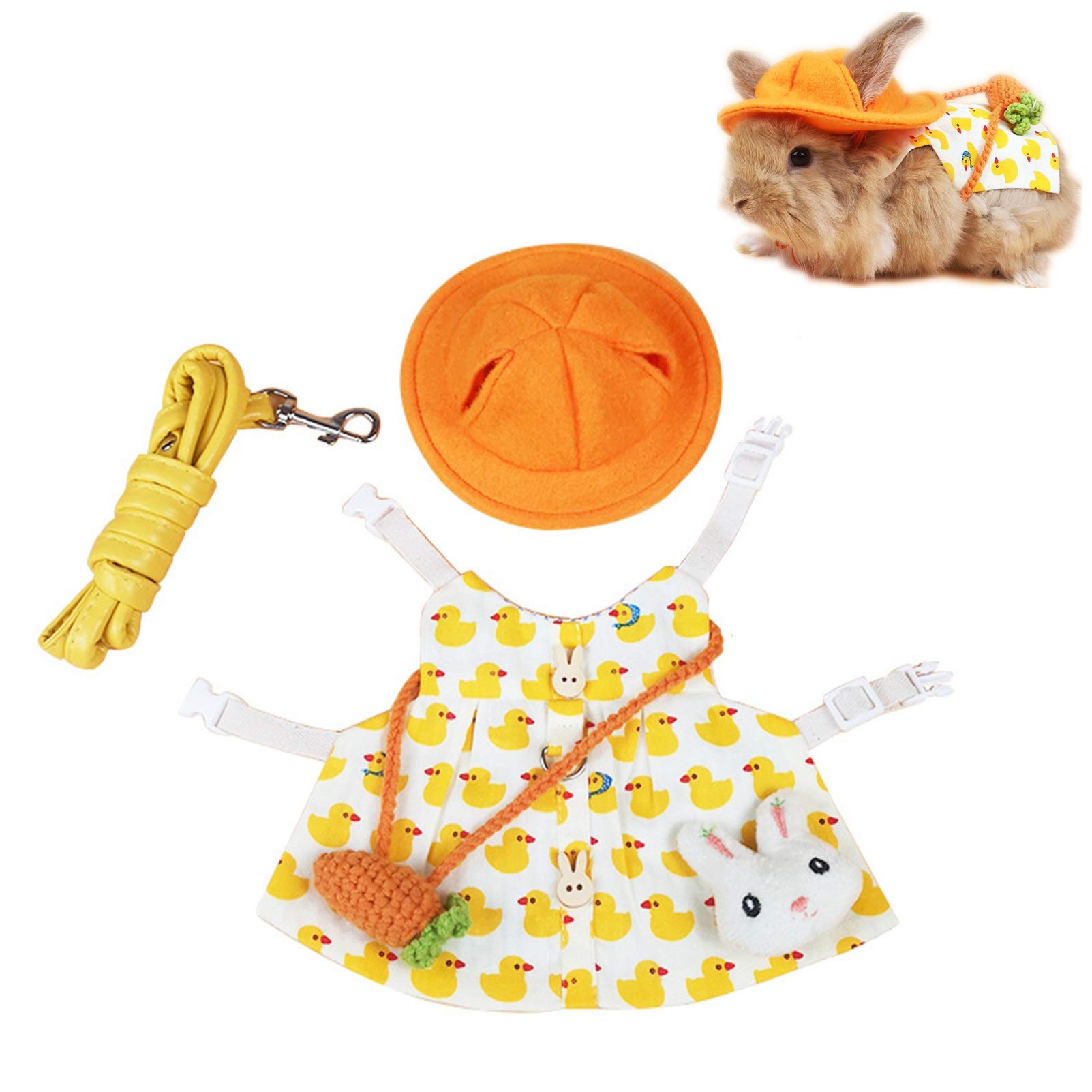 Guinea Pig Clothes,Soft Bunny Ferret Clothes with Pet Rabbit Harness and Leash Mini Hat Bag Cute Brooch for Kitten Small Animal Collars