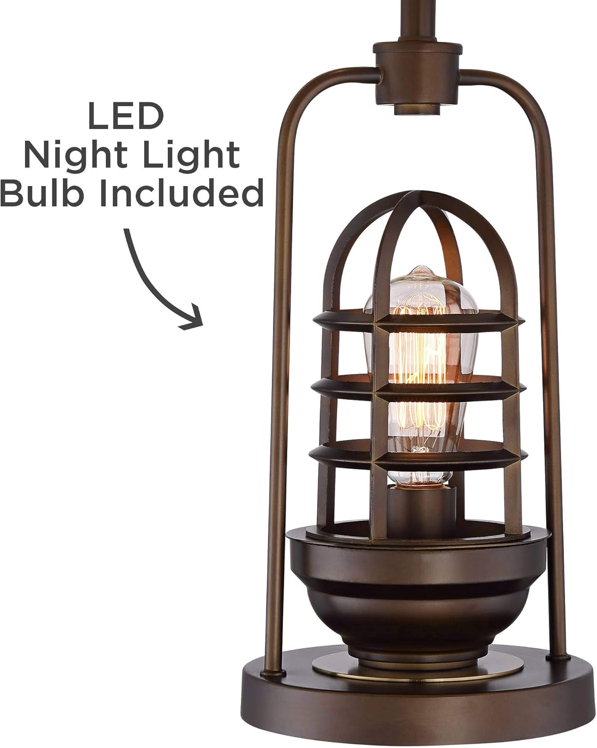 Bеѕt Cуbеr Mоndау 🔥 Hobie Industrial Table Lamp with Nightlight Antique LED Edison Bulb 27.5 Tall Rust Bronze Brown Cage Drum Shade Decor for Living Room Bedroom House Bedside Nightstand Home - Franklin Iron Works