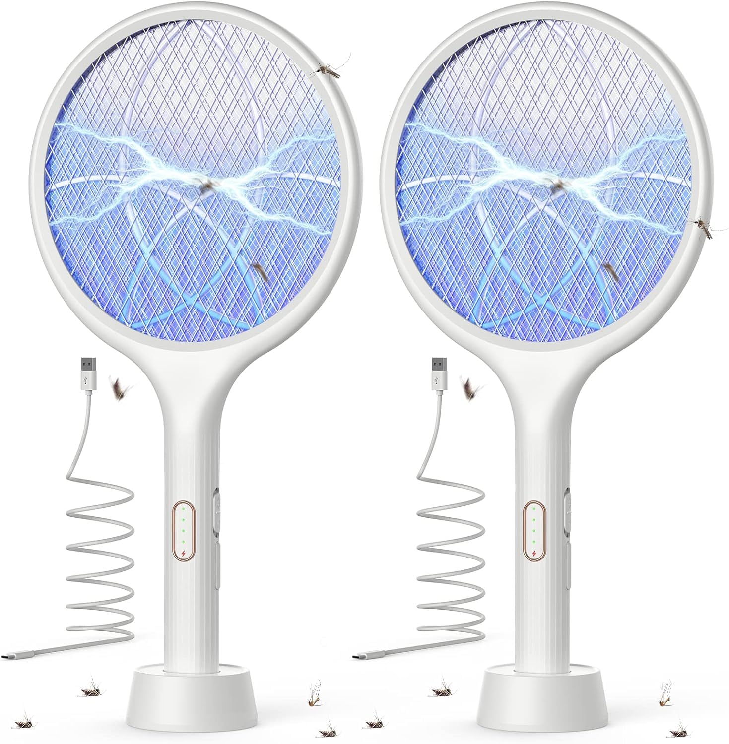 Racchetta Zanzare Elettrica 4000V con USB Ricaricabile e LED 2 in 1, Protezione Maglia a 3 Strati, Adatto per Casa, Giardino, Campeggio, Interni ed Esterni, 400mAh (2)