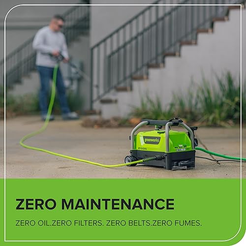 Miniatura 11 de Greenworks 2100 PSI (certificado SGS) 1.2 GPM 13Amp Lavadora eléctrica compacta a presión con mango telescópico para autos, calzadas, patios,