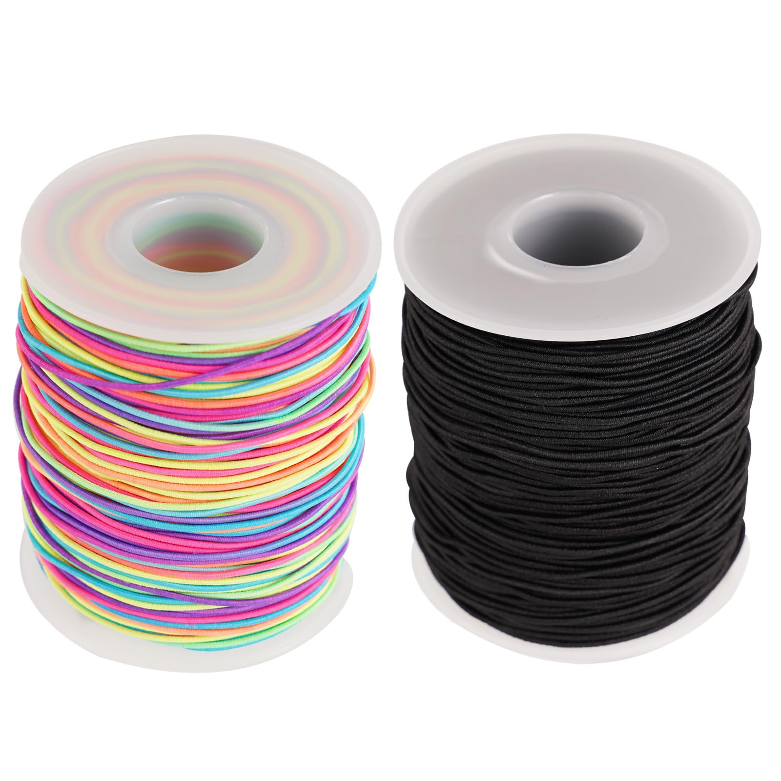 100M Bracelet String, 1mm Elastic for Bracelet Making, Elastic Cord for Jewelry, Necklace Making and DIY(Rainbow+Black)