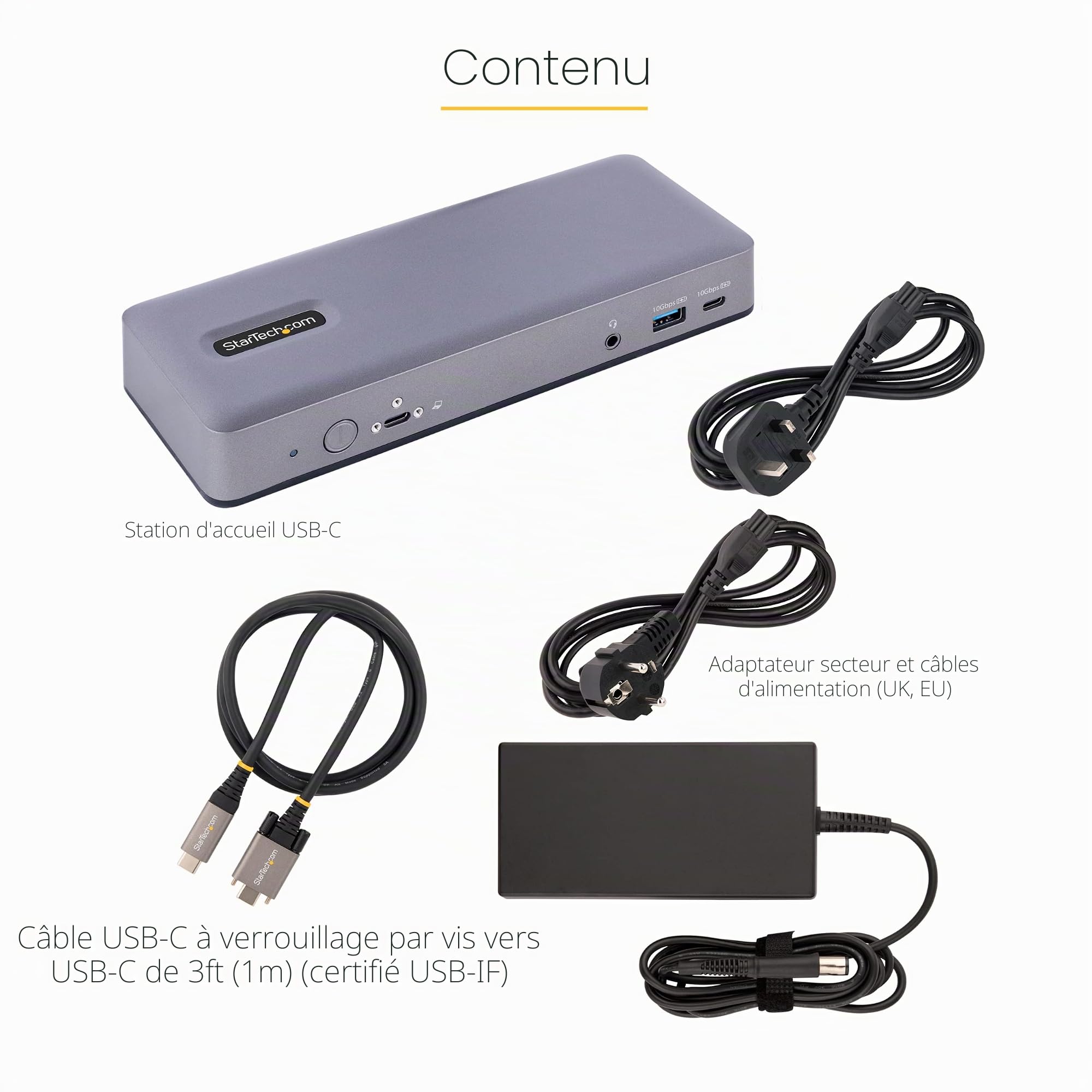 StarTech Dock USB-C Triple 4K30 Double 4K60 Chromebook, Hub 7 Ports, GbE | Station d'Accueil, Multi-Moniteur, HDMI DP, DP Alt Mode, 60W Power Delivery 3.0, Fente K, Audio