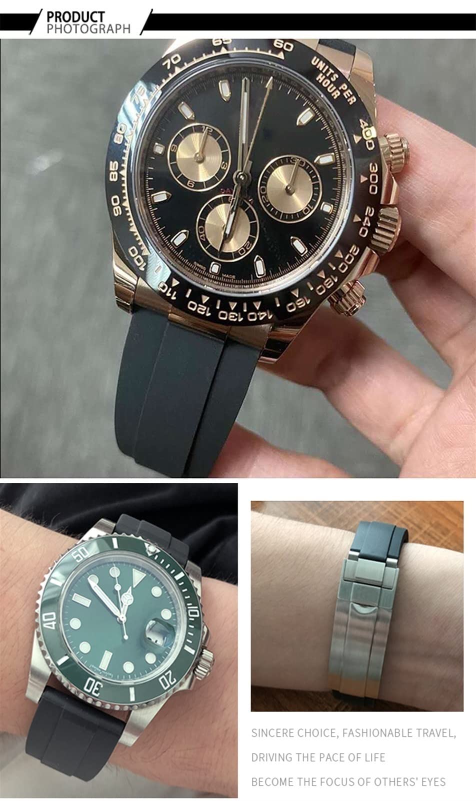 ONECM Gumowy pasek do zegarka, 20 mm, 21 mm, pasuje do Rolex Submariner GMT Daytona Oyster Perpetual Yacht Master, klamra z zamkiem suwakowym, silikonowy pasek