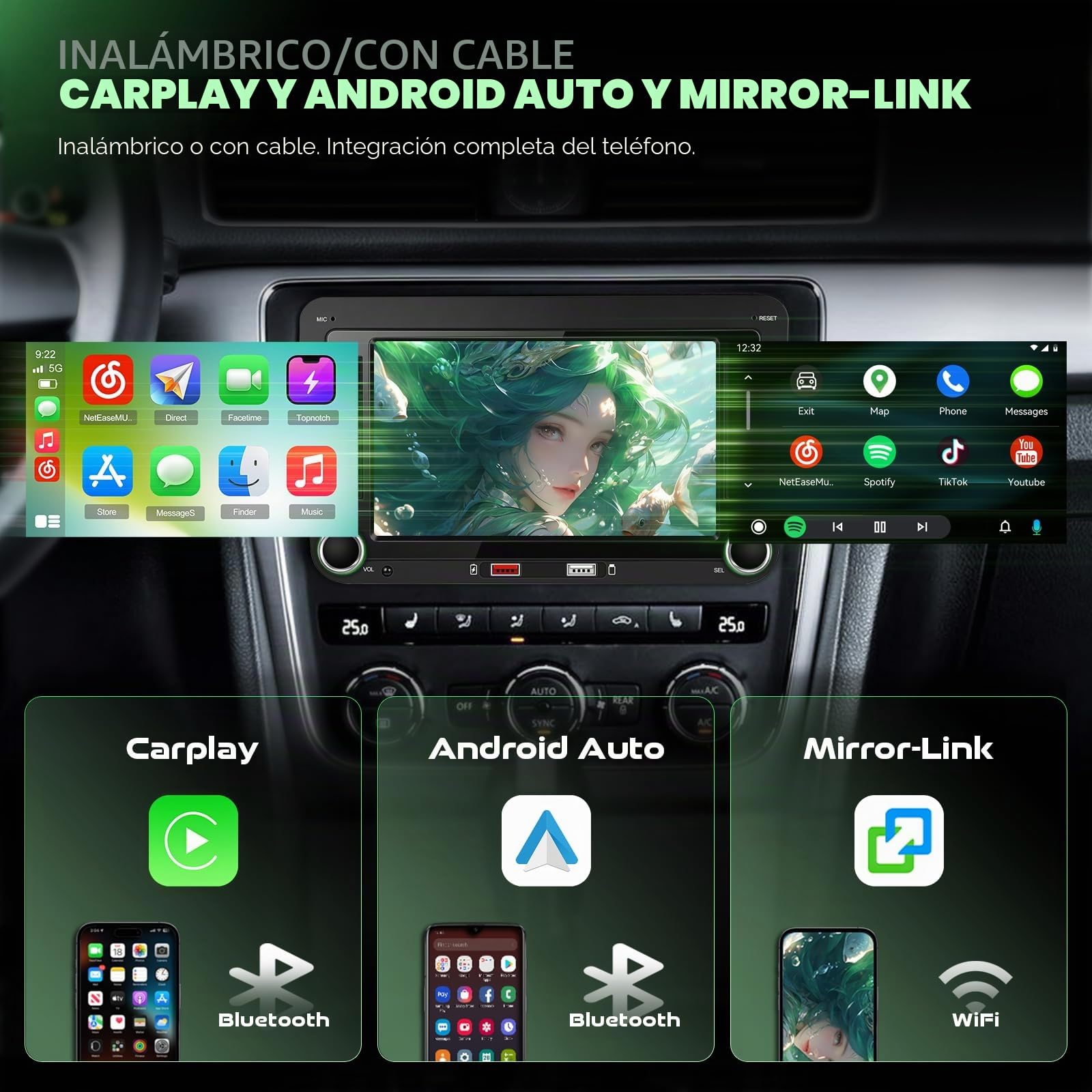 Radio de Coche para VW Golf 5 6 T5 Polo 6r Caddy Passat Touran Seat con 7 Pulgadas Pantalla, Radio Coche 2 DIN con CarPlay y Android Auto, Portátil Bluetooth con Trasera Cámara FM/Am/RDS EQ SWC