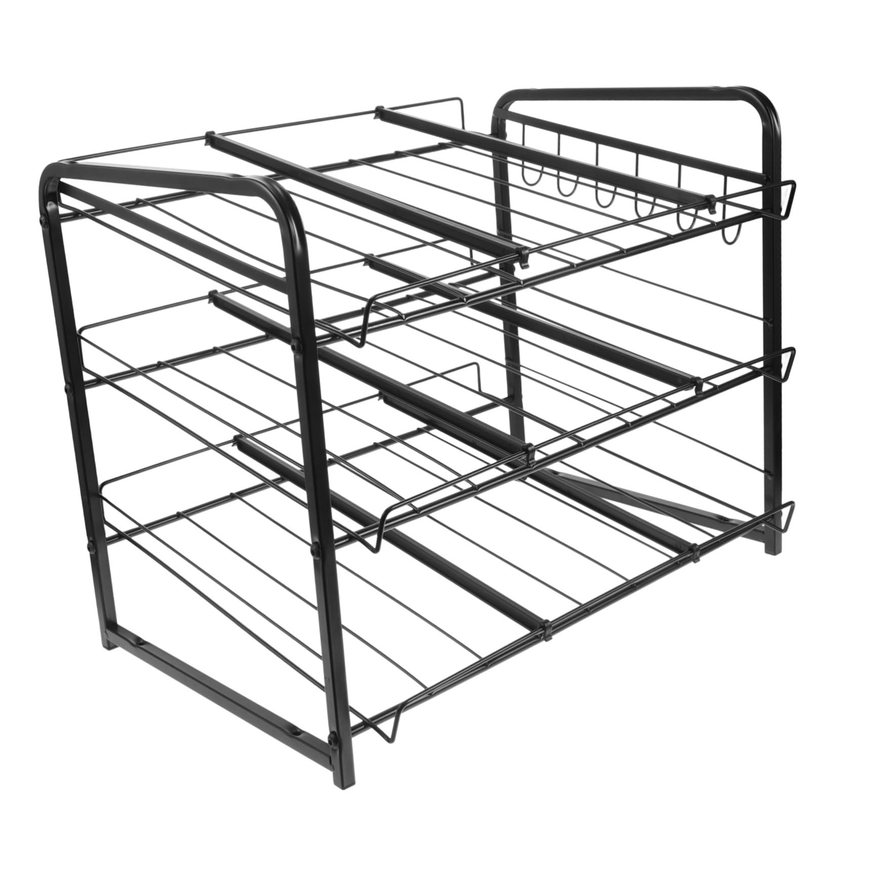 TOPBATHY Organizador de Latas Estante Apilable de 3 Niveles de Acero Inoxidable Negro, Dispensador Ajustable para Latas y Snacks para Encimera y Despensa