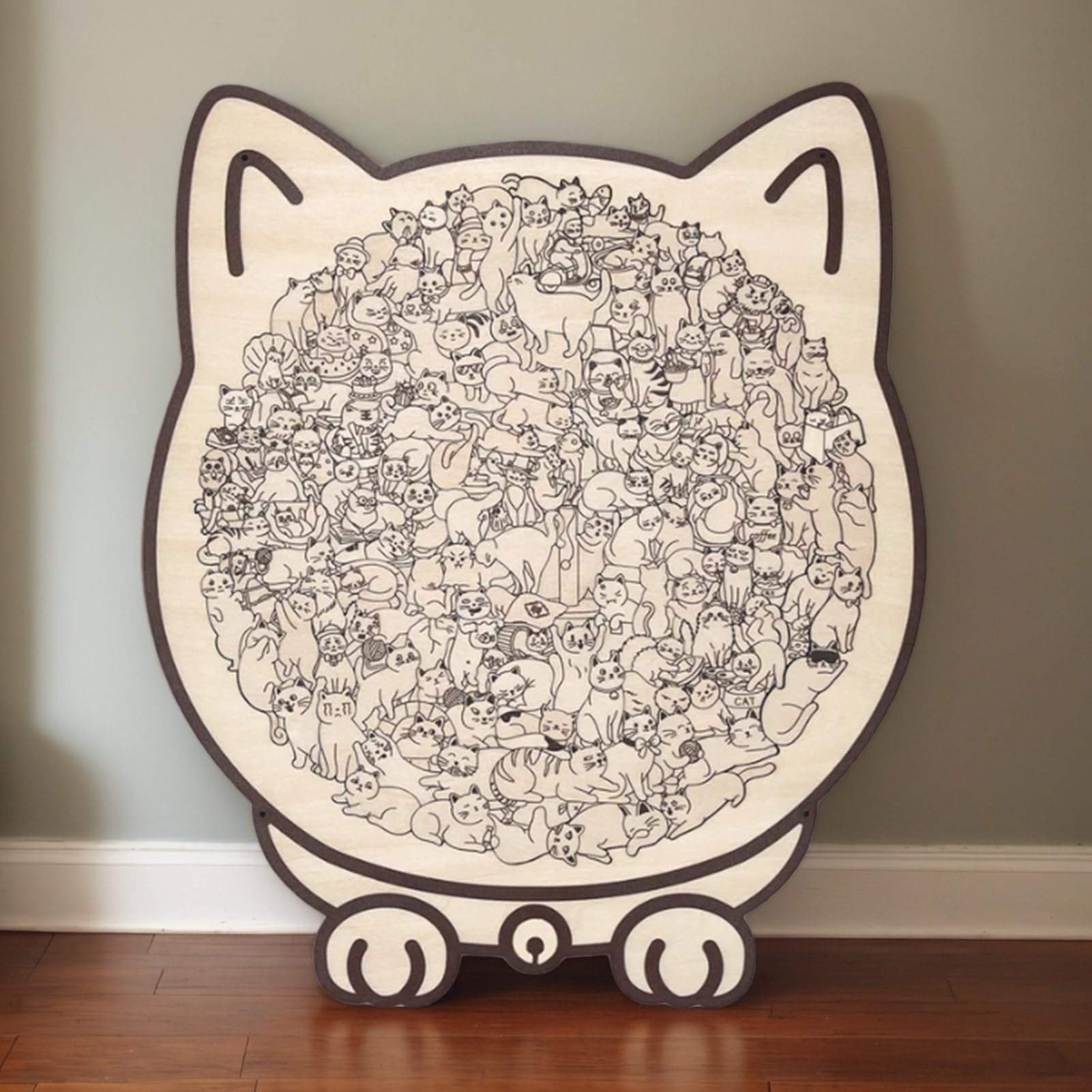 Puzzle bois en forme de chat 2026, 135 pièces avec cadre décoratif Puzzle bois en forme de chat 2026, 135 pièces avec cadre décoratif