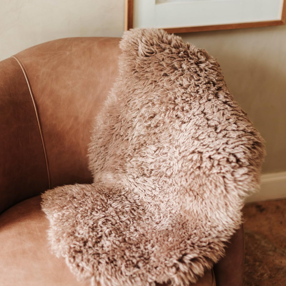 Genuine Sheepskin Rug – Soft & Fluffy Curly Hair Single Pelt (2' x 3') Dark Beige Lambskin Area Rug for Bedroom or Living Room – Made in Argentina