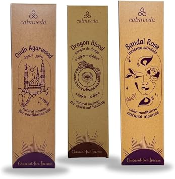 Resin Incense Mystic Oud, Dragons Blood & Sandal Rose 40+ Sticks, 9 Inch Charcoal-Free, Thick Sticks for Luxury, Protection & Meditation 45+ Min Burn Time