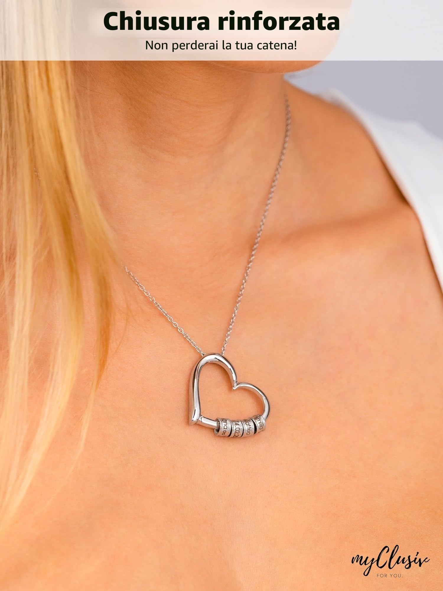Collana con Cuore e Perle Incise – Collana Personalizzata per Donna e Mamma – Incisione su Acciaio Inossidabile