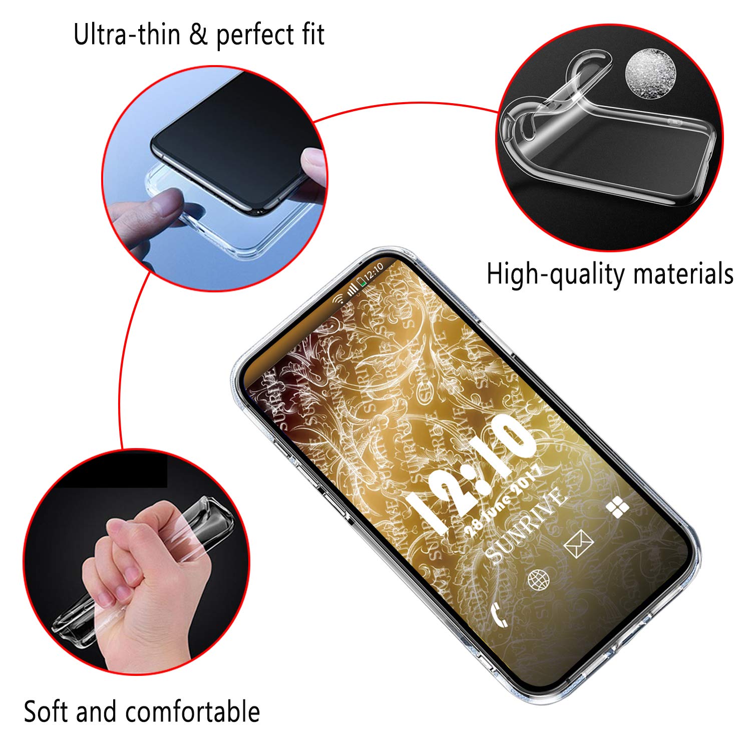 Sunrive Cover Per Wiko View 2 Pro, Custodia Case in molle Trasparente TPU silicone Morbida Flessibile Antigraffio protettiva back custodie per Wiko W_C860 (6,0 pollici) View2 Pro(tpu Gatto 2