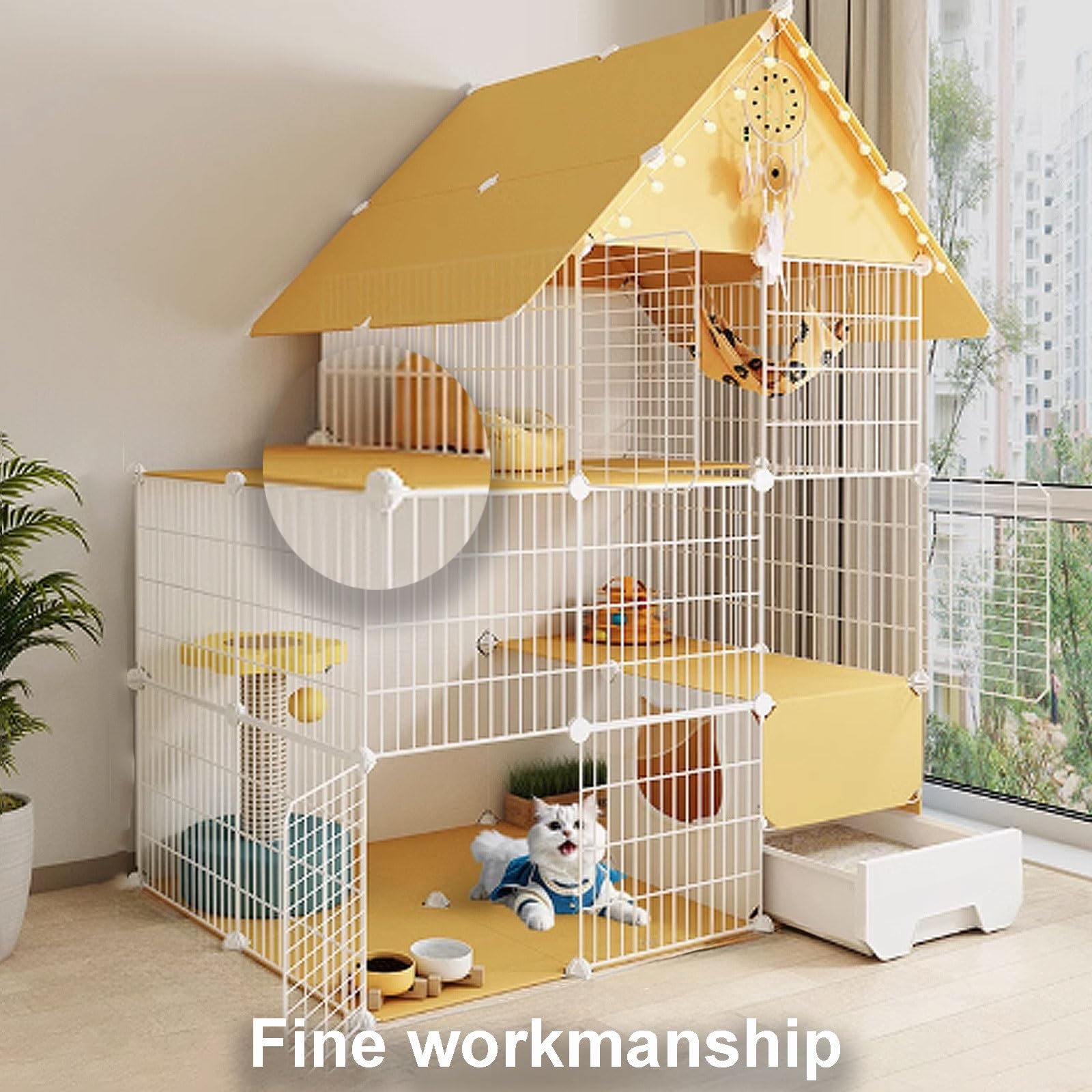 Gabbie per Gatti da Interno, recinto per Gatti con Copertura Superiore, trasportini per Gatti, recinti per Gatti a Forma di casa per furetti, cincillà, Conigli, Piccoli Animali (70 * 35 * 1