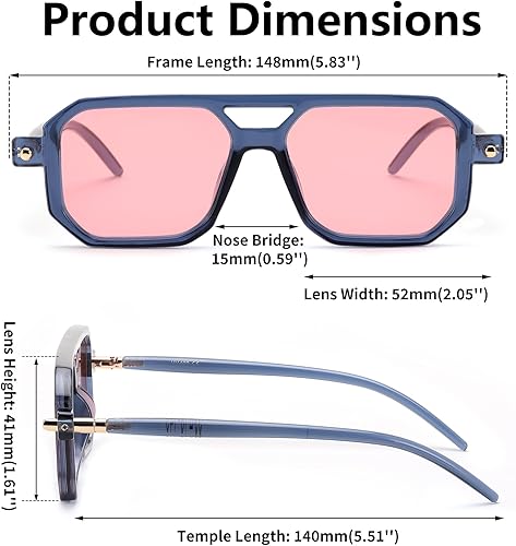 Miniatura 83 de Feisedy - B2622 - Lentes de sol estilo aviador, cuadrados, clásicos de los años 70, unisex, con montura clásica retro y elegante, UV400 Marco